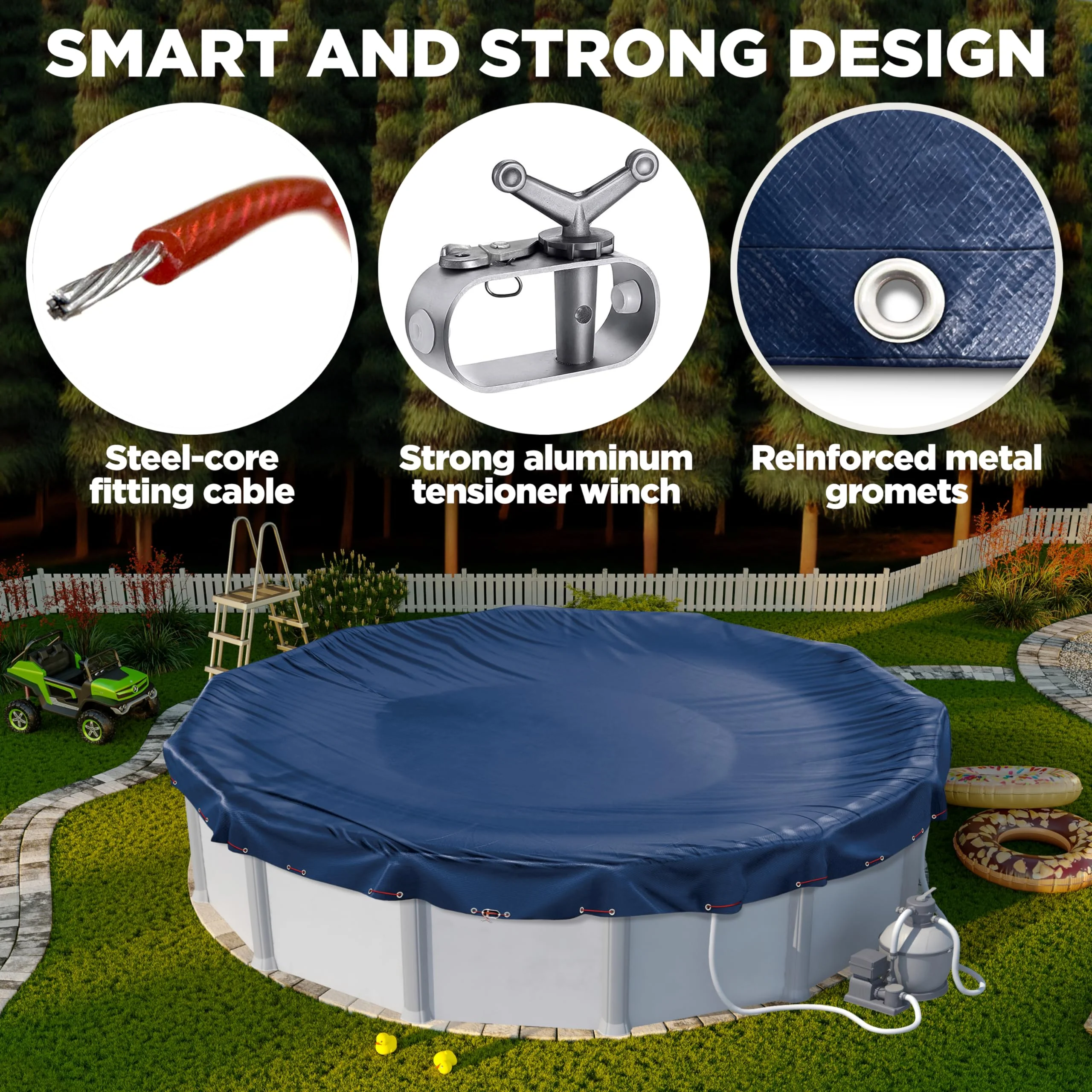 21 ft Round Pool Cover for Above Ground Pools, Above Ground Cover for Winter, Keeps Out Debris, Cold and UV Resistant, Supreme Mesh, Navy Blue - Image 2