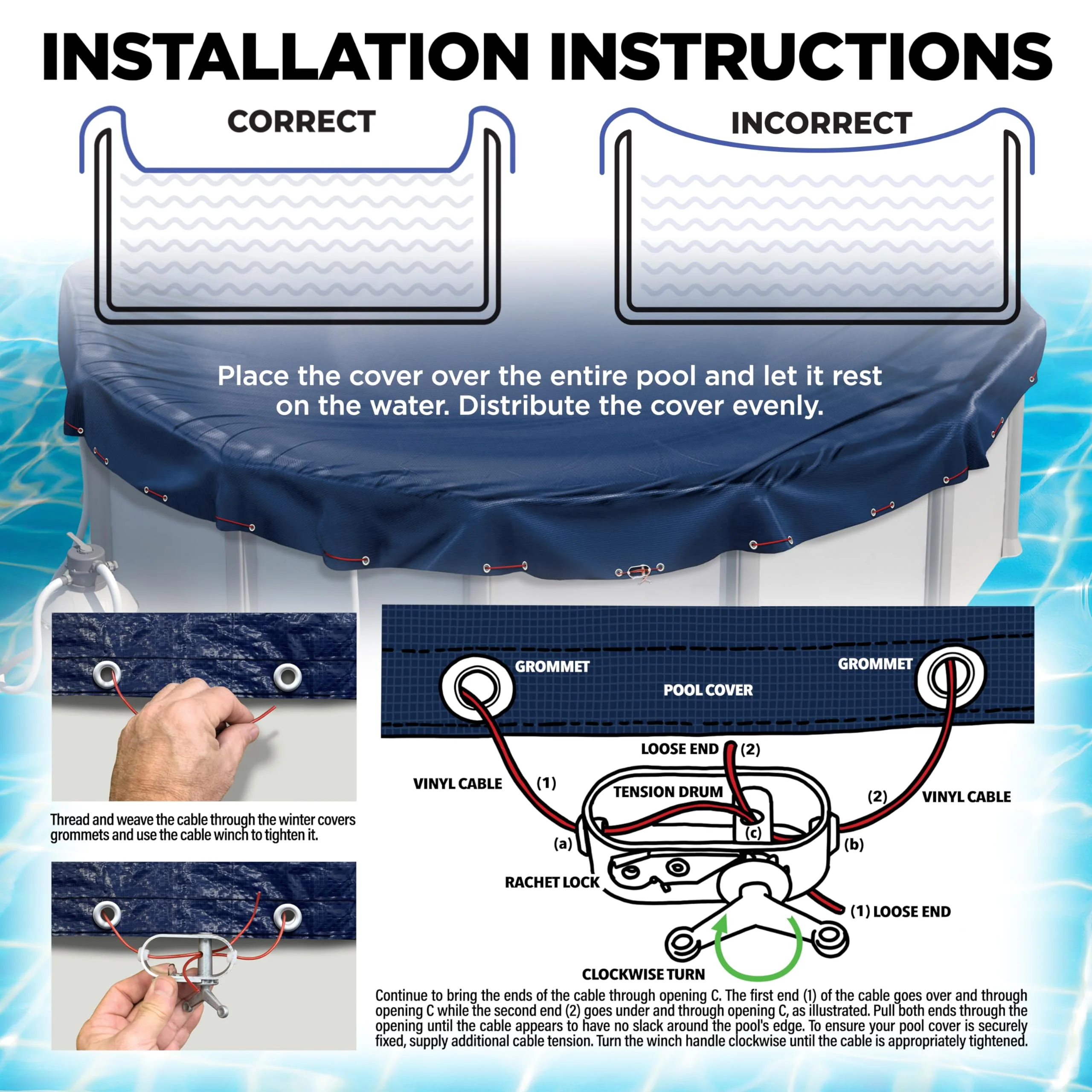 21 ft Round Pool Cover for Above Ground Pools, Above Ground Cover for Winter, Keeps Out Debris, Cold and UV Resistant, Supreme Mesh, Navy Blue - Image 6
