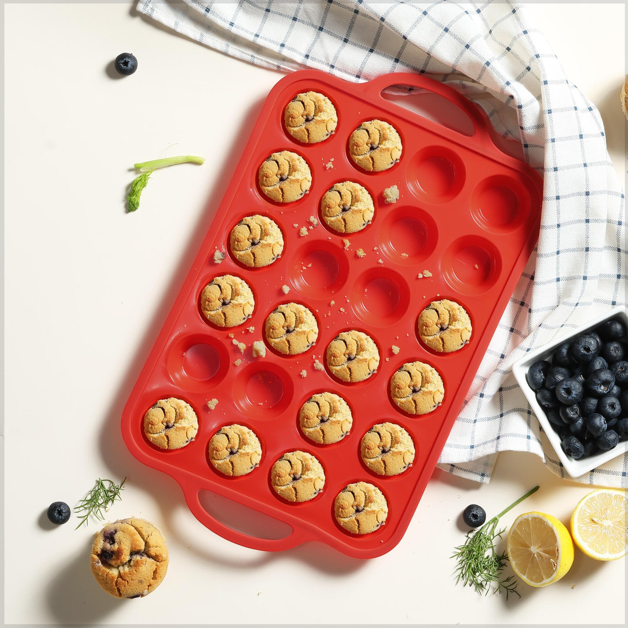 24 Cups Silicone Muffin Pan with Metal Reinforced Frame Mini Size Cupcake Pan Tray Egg Bites Silicone Circle Cookie Molds Muffin Tin Tart Pans Baking Sheet Set for Breakfast Sandwiches Round - Image 4