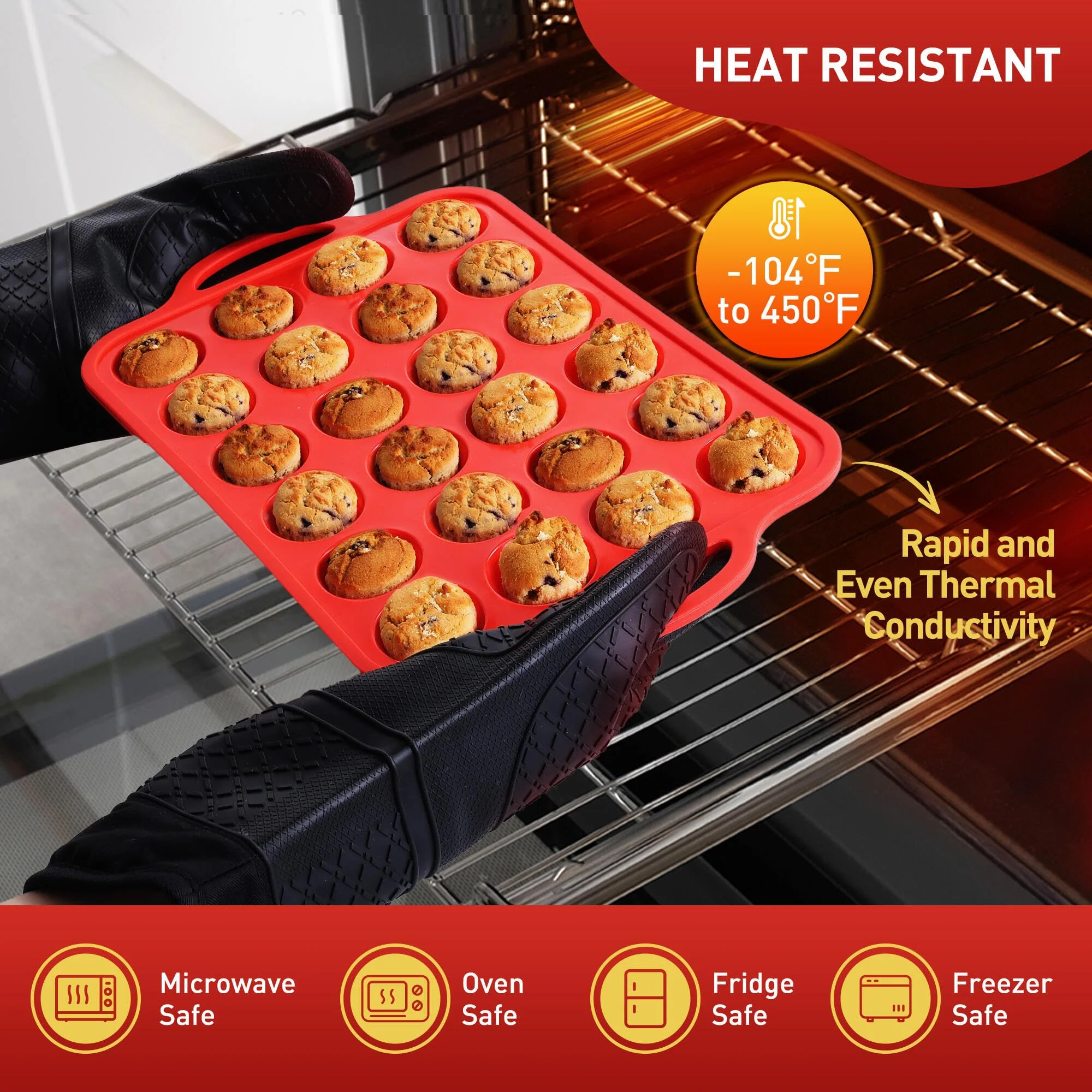 24 Cups Silicone Muffin Pan with Metal Reinforced Frame Mini Size Cupcake Pan Tray Egg Bites Silicone Circle Cookie Molds Muffin Tin Tart Pans Baking Sheet Set for Breakfast Sandwiches Round - Image 6