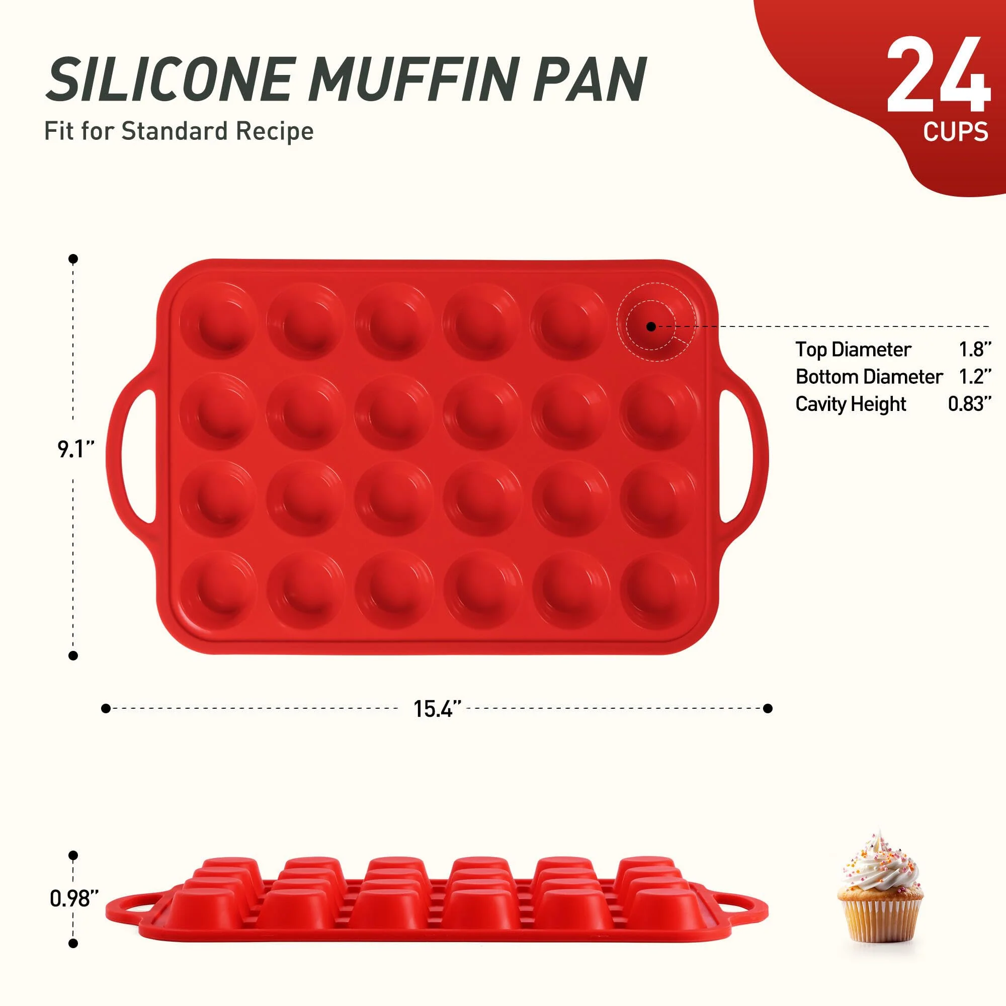 24 Cups Silicone Muffin Pan with Metal Reinforced Frame Mini Size Cupcake Pan Tray Egg Bites Silicone Circle Cookie Molds Muffin Tin Tart Pans Baking Sheet Set for Breakfast Sandwiches Round - Image 9