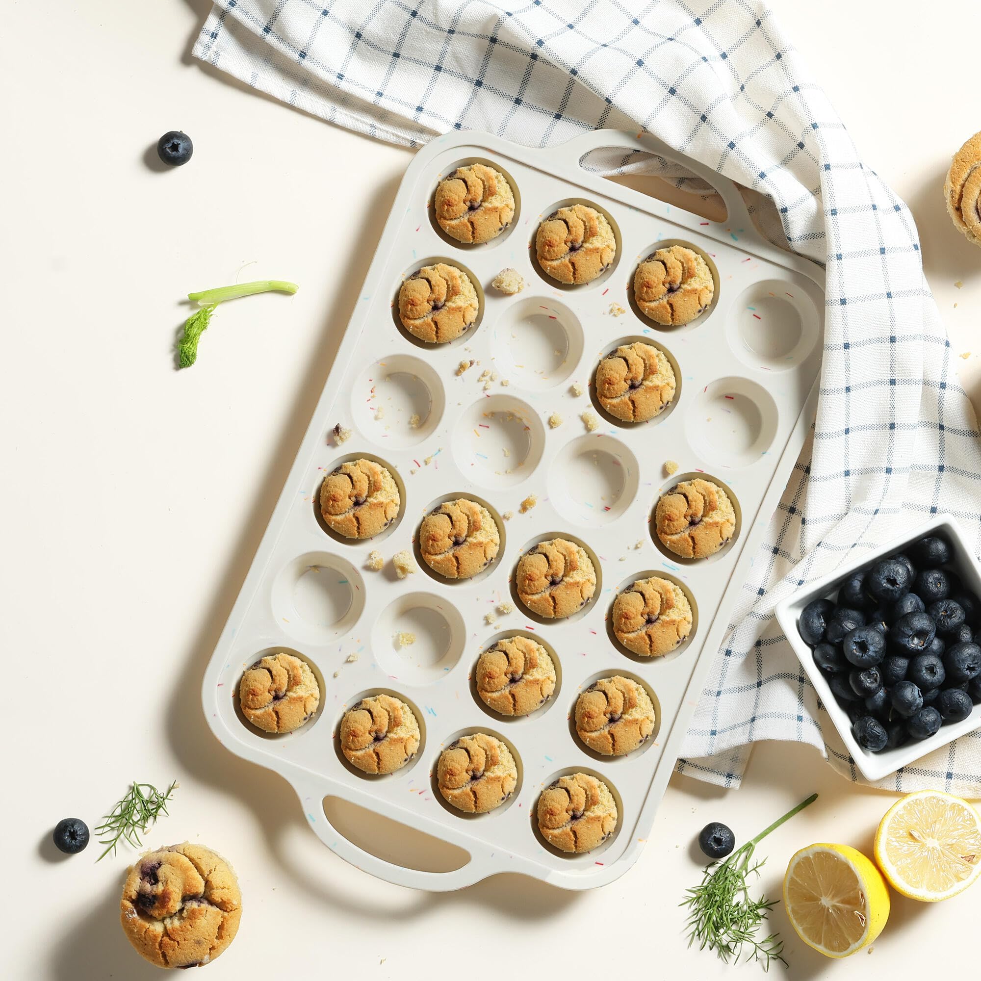 24 Cups Silicone Muffin Pan with Metal Reinforced Frame Mini Size Cupcake Pan Tray Egg Bites Silicone Circle Cookie Molds Muffin Tin Tart Pans Non Stick Toxic Oven Safe Baking Sheet Set - Image 4