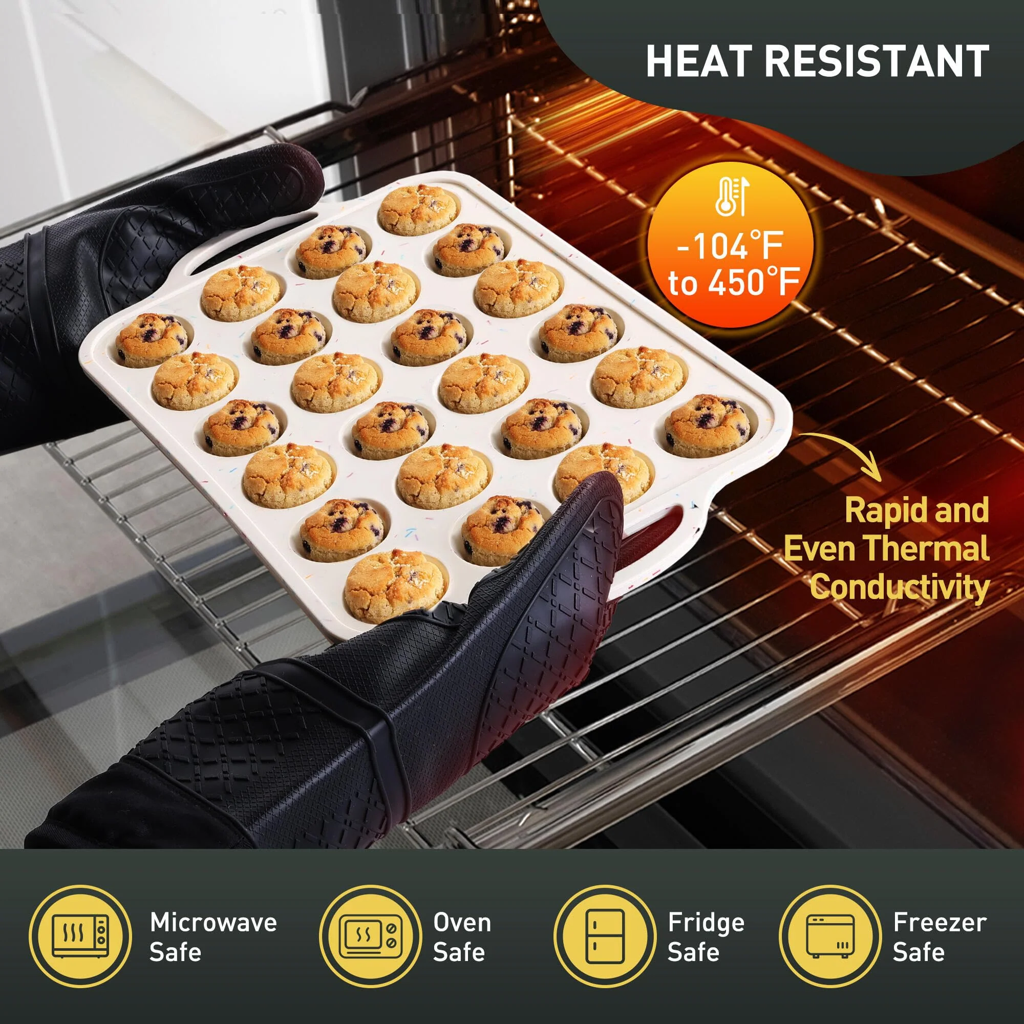 24 Cups Silicone Muffin Pan with Metal Reinforced Frame Mini Size Cupcake Pan Tray Egg Bites Silicone Circle Cookie Molds Muffin Tin Tart Pans Non Stick Toxic Oven Safe Baking Sheet Set - Image 6