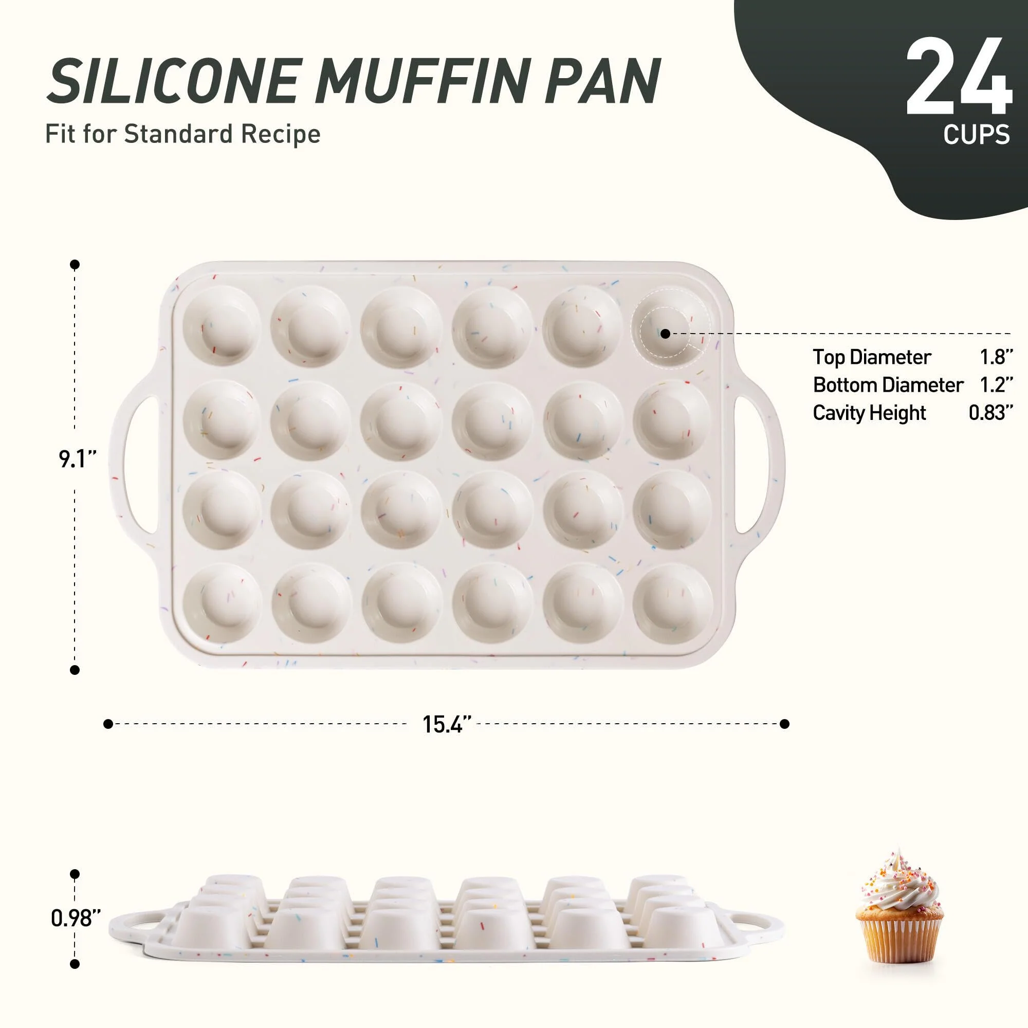 24 Cups Silicone Muffin Pan with Metal Reinforced Frame Mini Size Cupcake Pan Tray Egg Bites Silicone Circle Cookie Molds Muffin Tin Tart Pans Non Stick Toxic Oven Safe Baking Sheet Set - Image 9