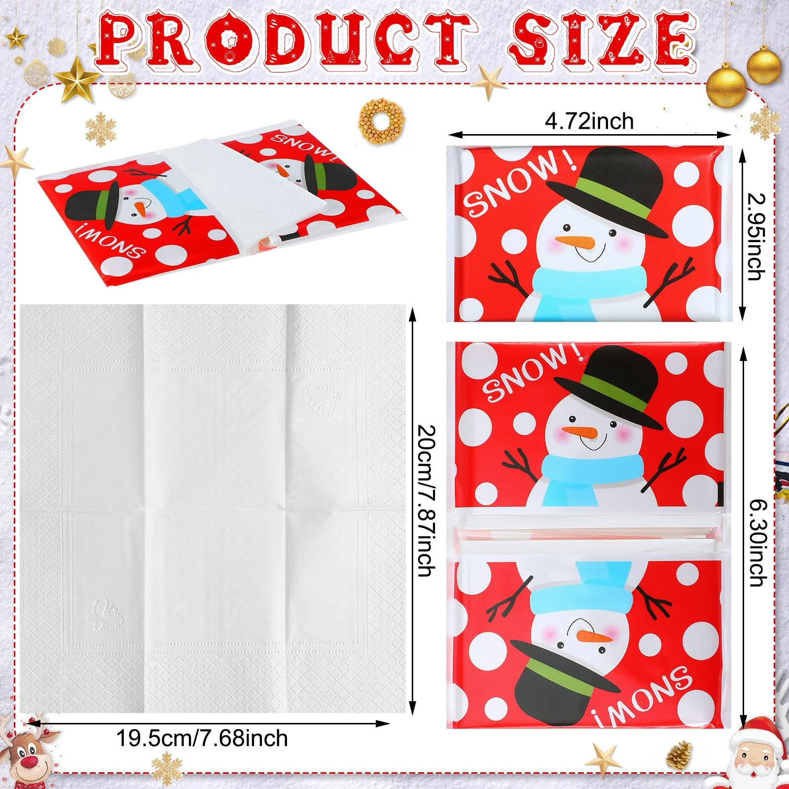 24 Packs Travel Size Tissue Pocket Slim Pack Facial 3 Ply Wallet Size Pocket Tissues for Travel Wedding Party Favors, 6 Styles(Snowman) - Image 7