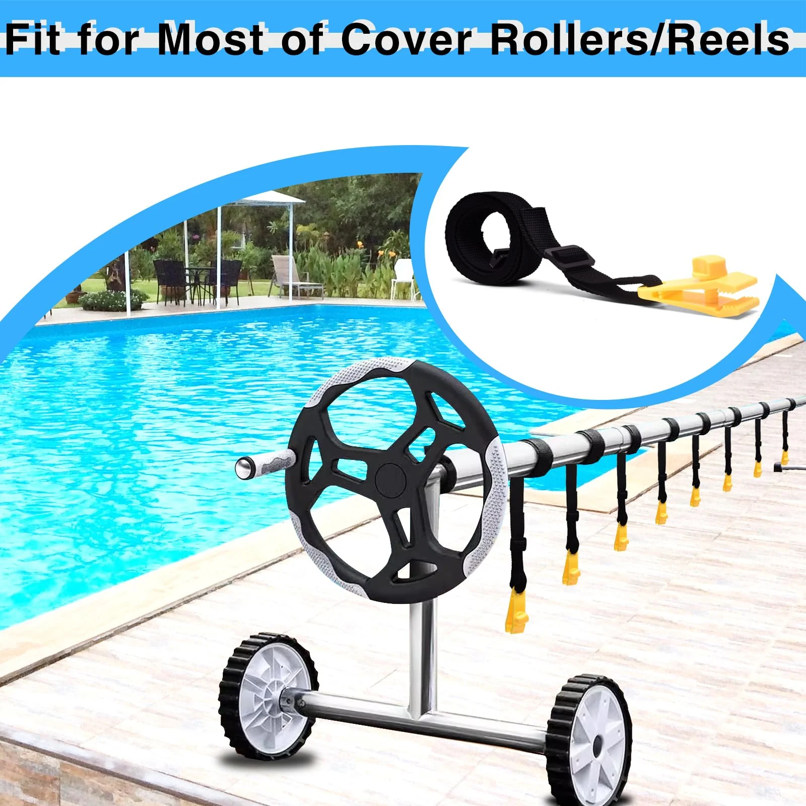 24 Pcs Pool Solar Cover Reel Attachment Kit, Solar Cover Reel Blanket Straps and Clips for Universal Inground Swimming Pool (Yellow, Straps) - Image 3