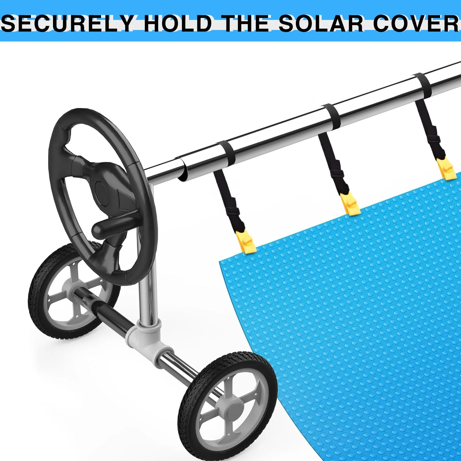 24 Pcs Pool Solar Cover Reel Attachment Kit, Solar Cover Reel Blanket Straps and Clips for Universal Inground Swimming Pool (Yellow, Straps) - Image 5
