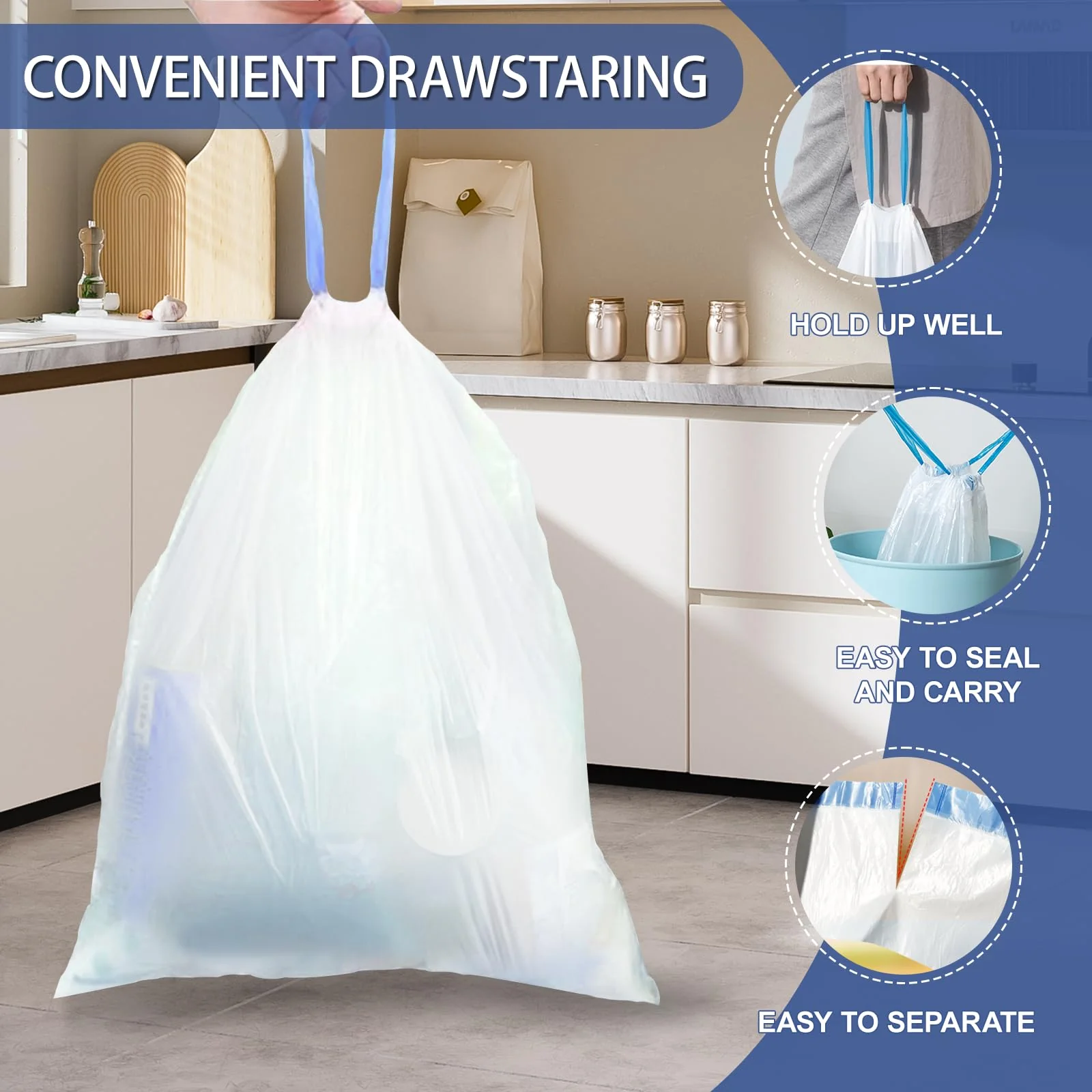 240 Count 6 Gallon Trash Bags Drawstring - Medium Garbage Bags 1.1 Mil,22.5 Liter Strong Plastic Trash Can Liners Unscented,Thick Waste Basket Bags for Home Bathroom Office Kitchen - Image 4