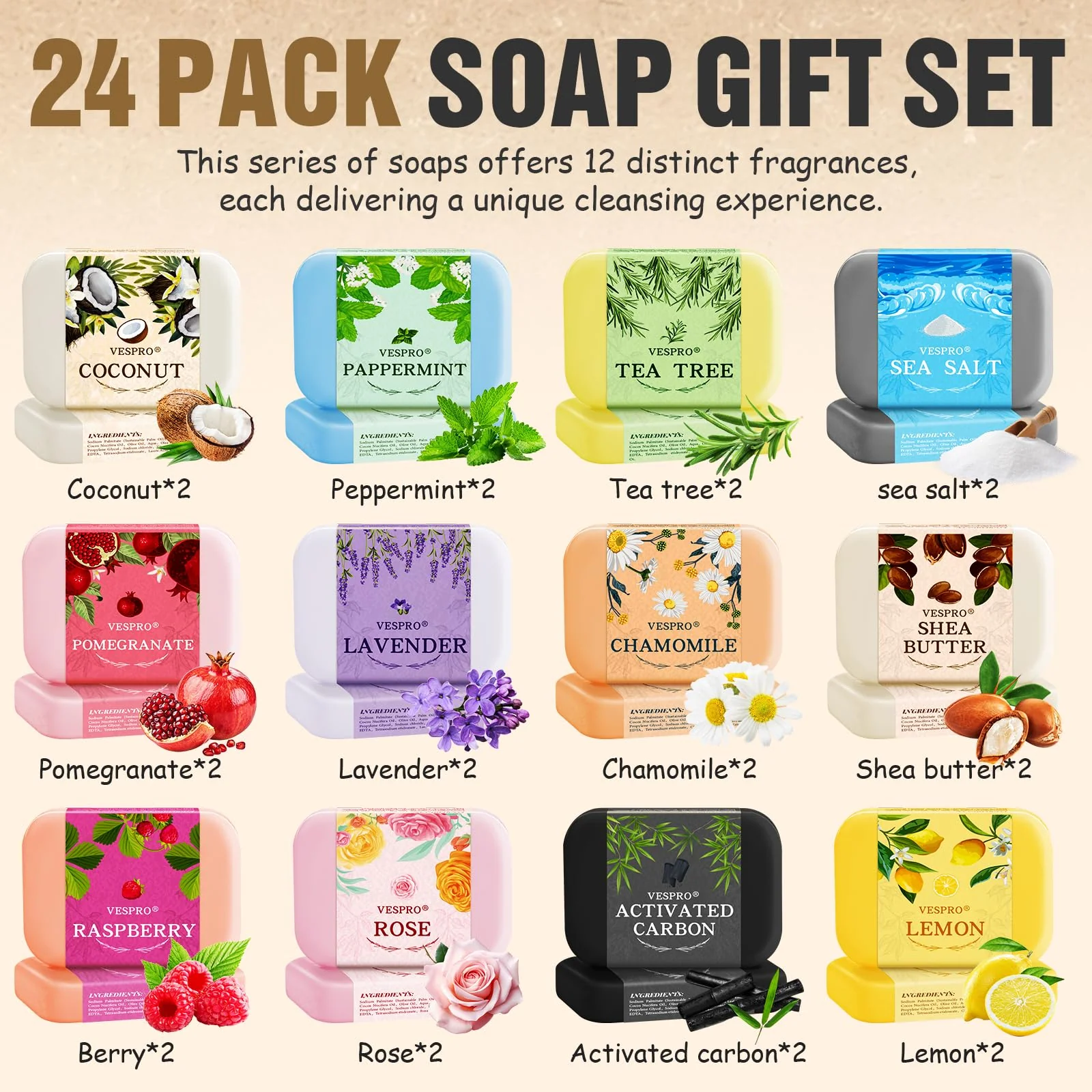 24Pack Natural Bar Soap Gift Set with Olive Extract, Moisturizing, Body Wash & Face, Bulk Gifts for Women, Thank You Gifts, Teacher Appreciation Gifts, Nurse Gifts, Mothers Day Gifts, Travel Size - Image 6