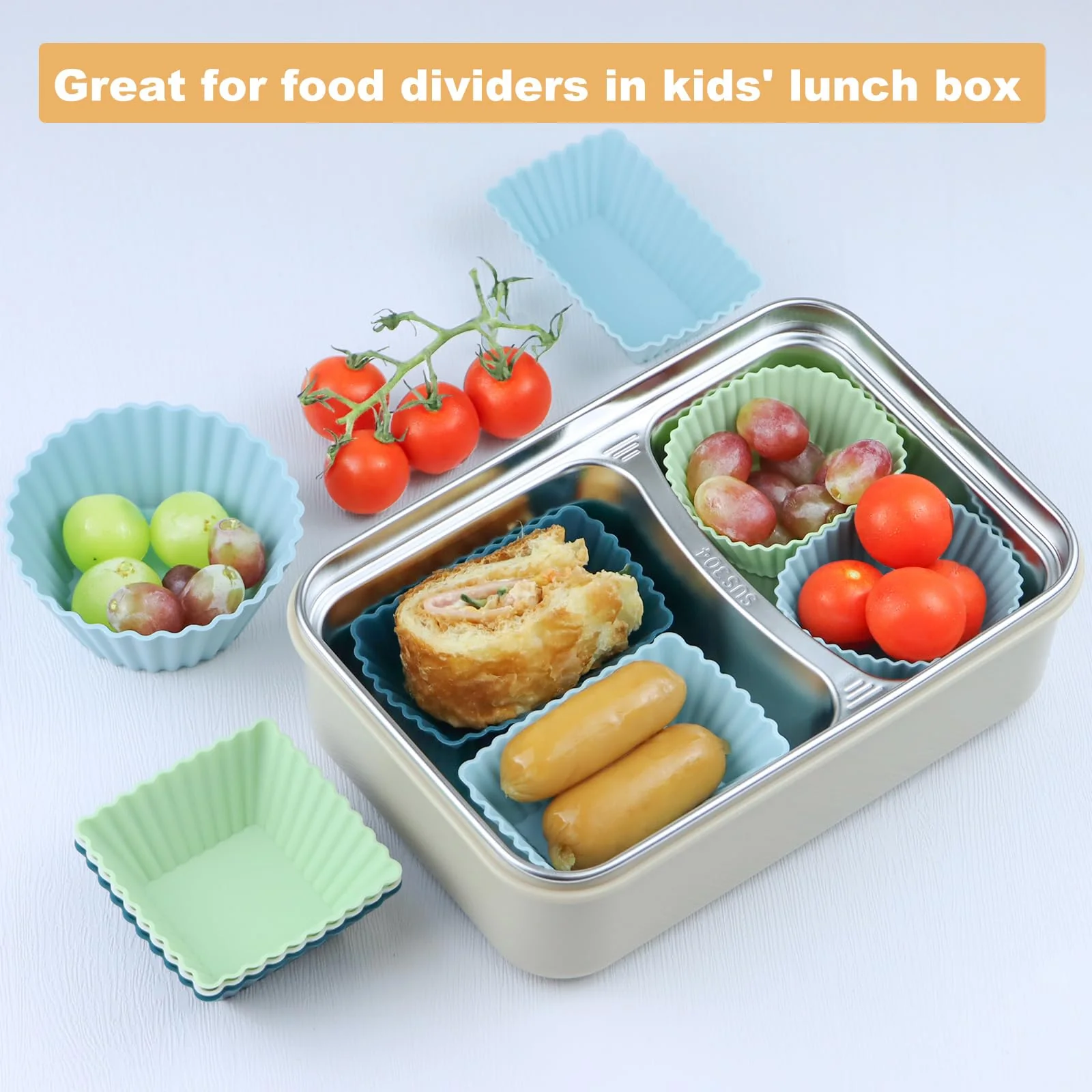 24Pack Silicone Muffin Cups, Reusable Cupcake Liners Molds for Baking, 3 Shapes Lunch Box Bento Dividers-Round, Square, and Rectangular (Neutral Colors, Large Size) - Image 3