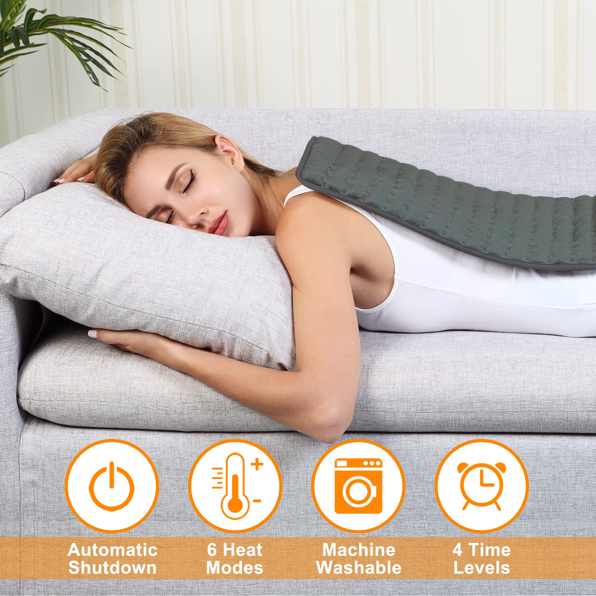 24"X20" Electric Heating pad with 6 Heat Settings, Auto Shut Off, Dark Gray Dry Electric Heating for Back Neck Knee Arms Legs Shoulder Heat Pads for Christmas Birthday Father's Day Mother's Day - Image 3