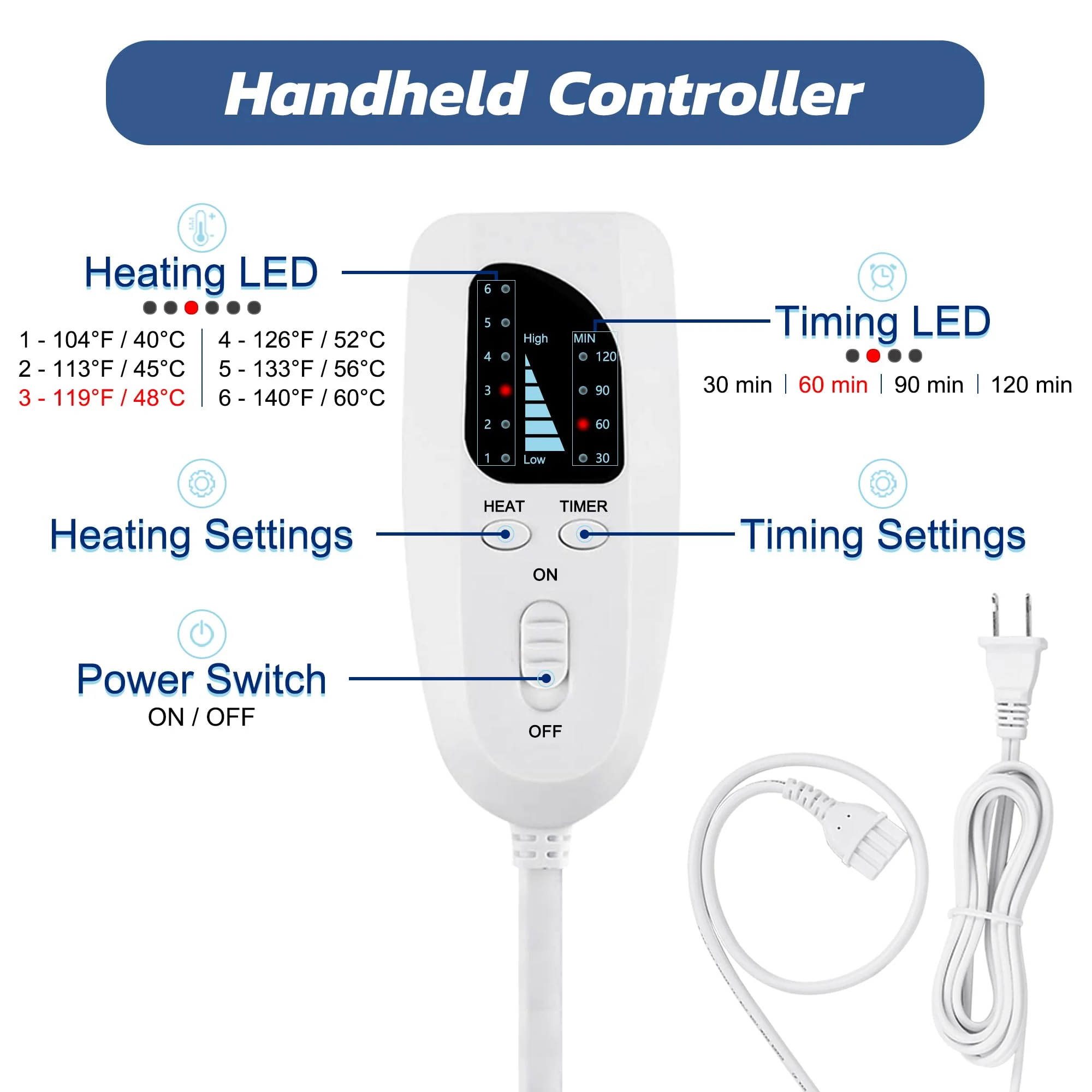 24"X20" Electric Heating pad with 6 Heat Settings, Auto Shut Off, Dark Gray Dry Electric Heating for Back Neck Knee Arms Legs Shoulder Heat Pads for Christmas Birthday Father's Day Mother's Day - Image 4