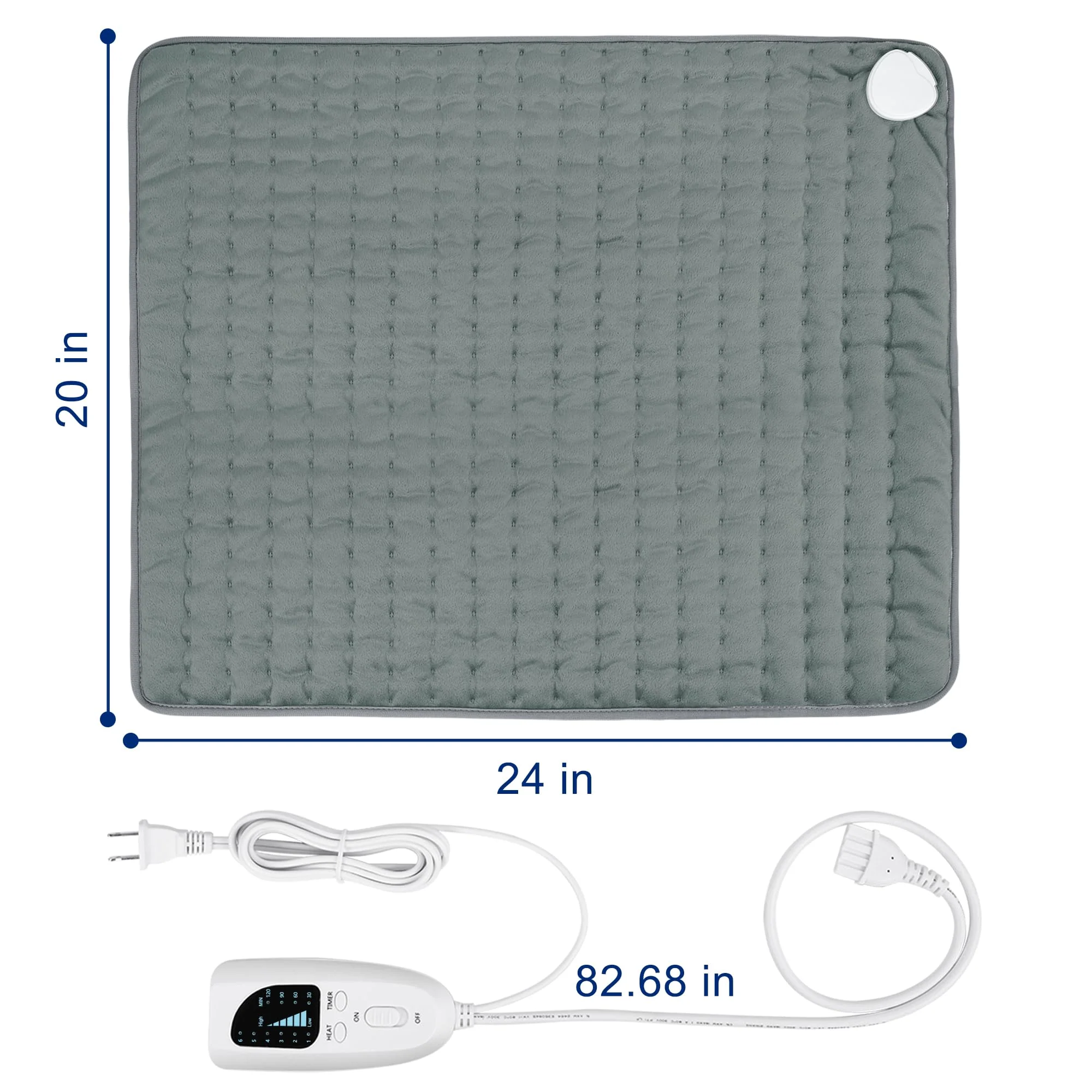 24"X20" Electric Heating pad with 6 Heat Settings, Auto Shut Off, Dark Gray Dry Electric Heating for Back Neck Knee Arms Legs Shoulder Heat Pads for Christmas Birthday Father's Day Mother's Day - Image 5