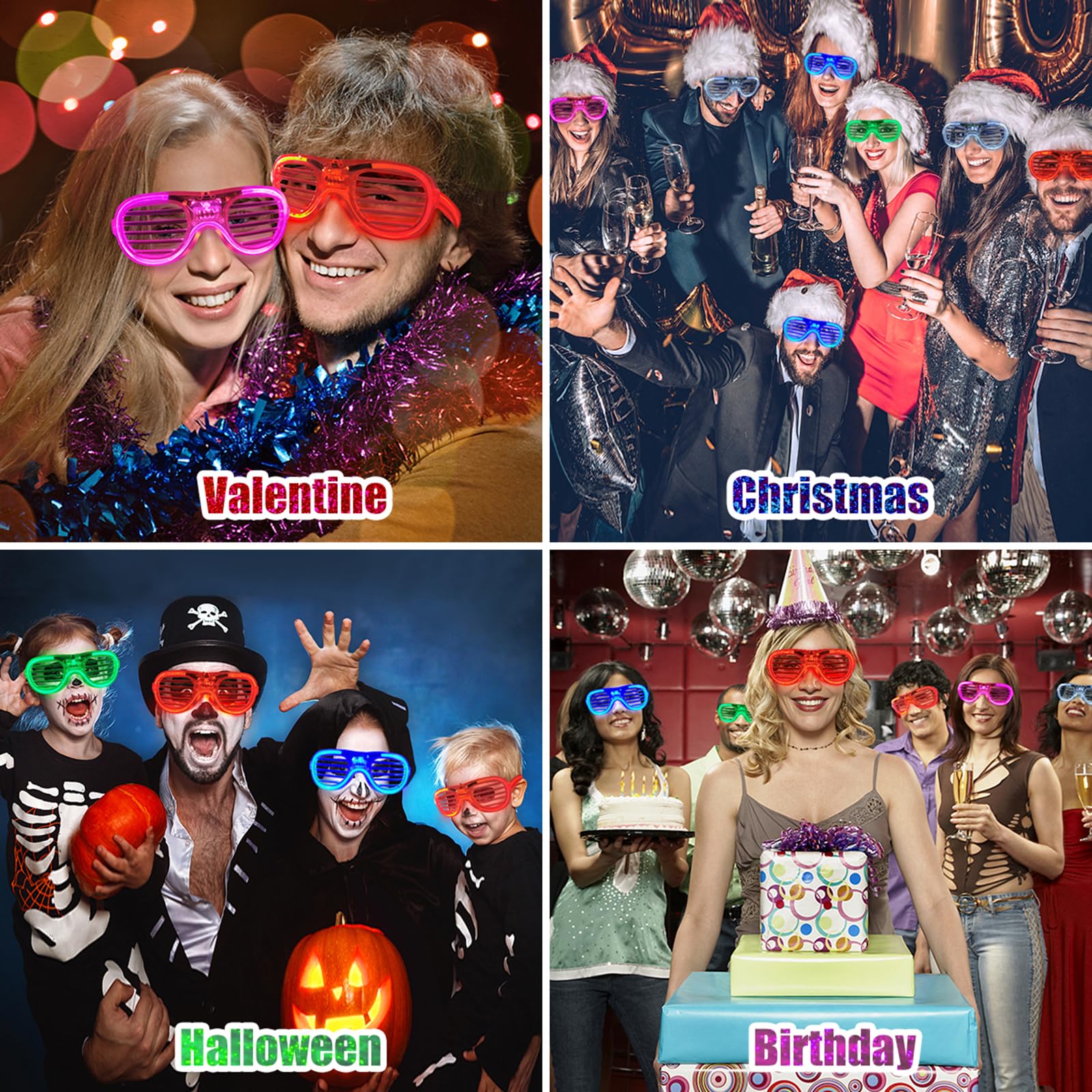 25 Packs LED Glasses 5 Neon Colors glow in the dark party supplies Favor for Kids Adult Glow sticks Light Up Glasses fit Holiday Birthday Valentine's Day and Halloween Party Supplies Cosplay Christmas - Image 7