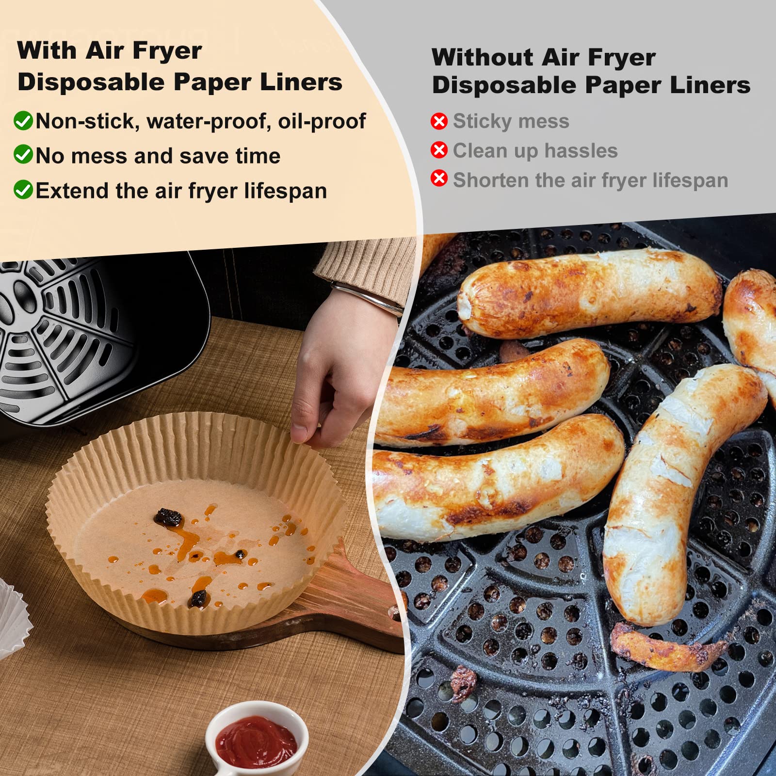 250 Pcs 8" Round Air Fryer Liners Disposable, Unbleached Parchment Paper Liners for Airfryer Basket, Non-Stick & Leakproof Baking Paper for Oven Roasting - Image 6