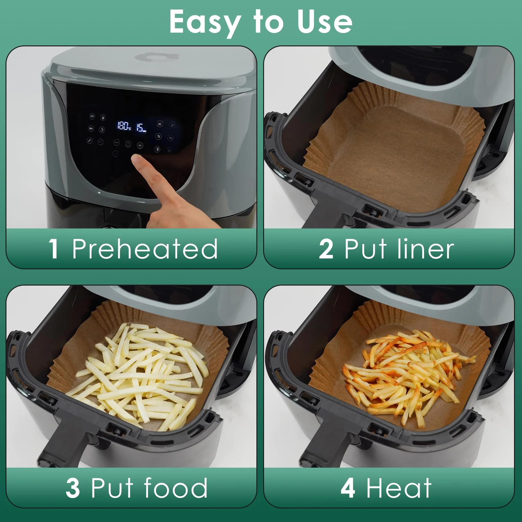 250 Pcs 8" Square Air Fryer Liners Disposable, Unbleached Parchment Paper Liners for Airfryer Basket, Non-Stick & Leakproof Baking Paper for Oven Roasting - Image 3