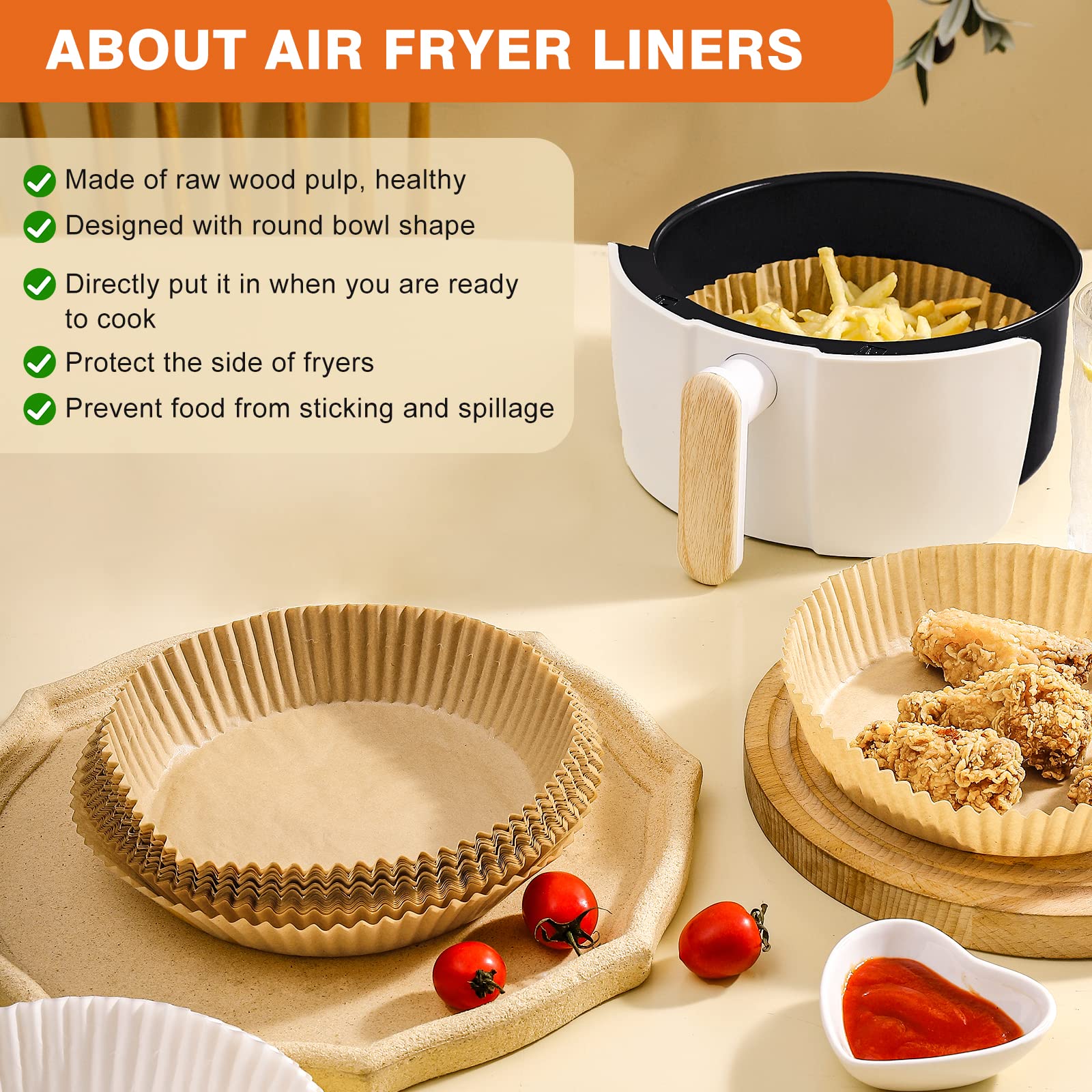 250 Pcs Air Fryer Liners Disposable, 6.5" Round Unbleached Parchment Paper Sheets for Airfryer Basket, Non-Stick & Leakproof Baking Liners for Oven Pan - Image 3
