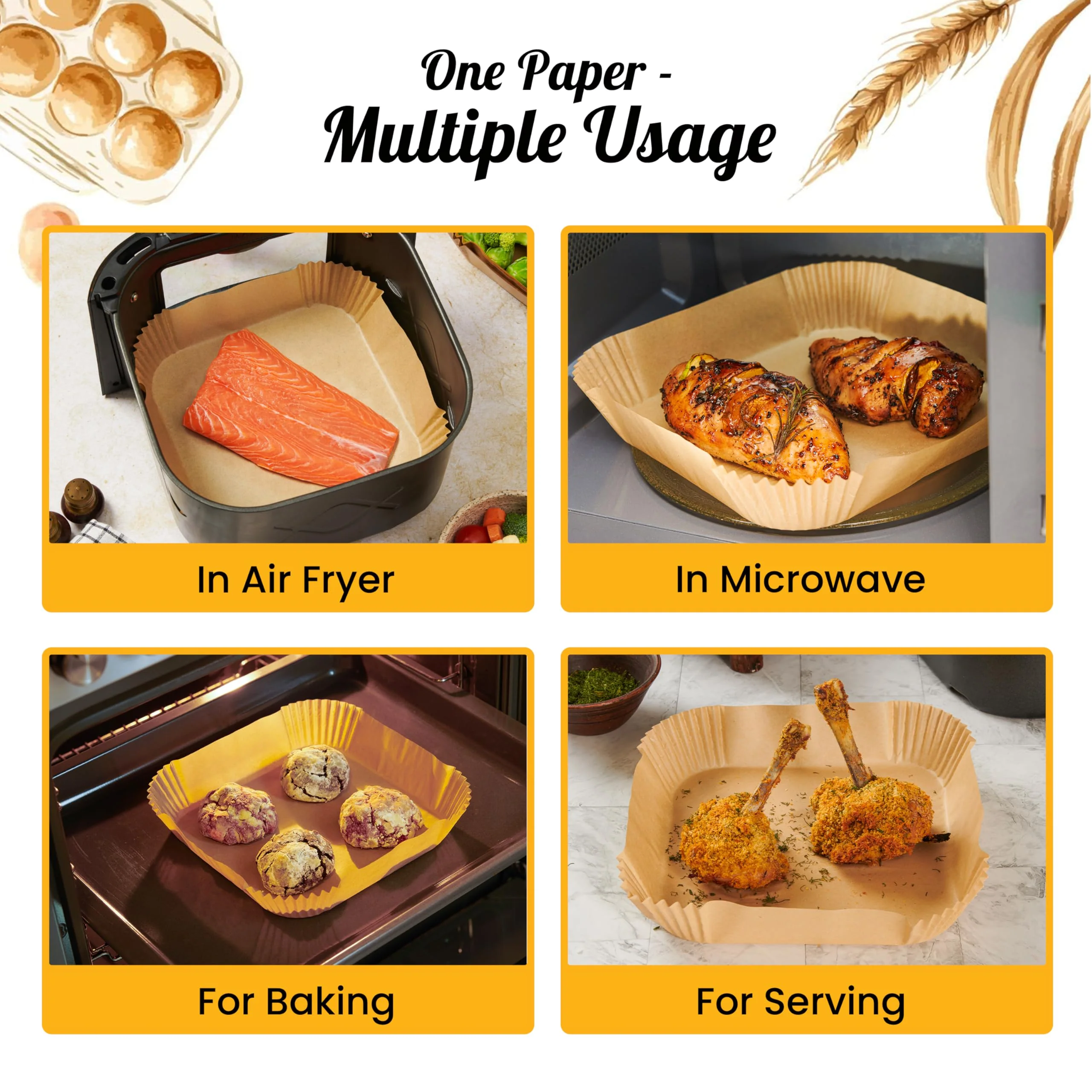 250 pcs Air Fryer Liners, Disposable Airfryer Paper Liners – Non-Stick and Oil Proof for Easy Cleanup, Great for Oven, Pans & Baking – 8” Square for 5-8 qt Basket by Baker's Signature - Image 3