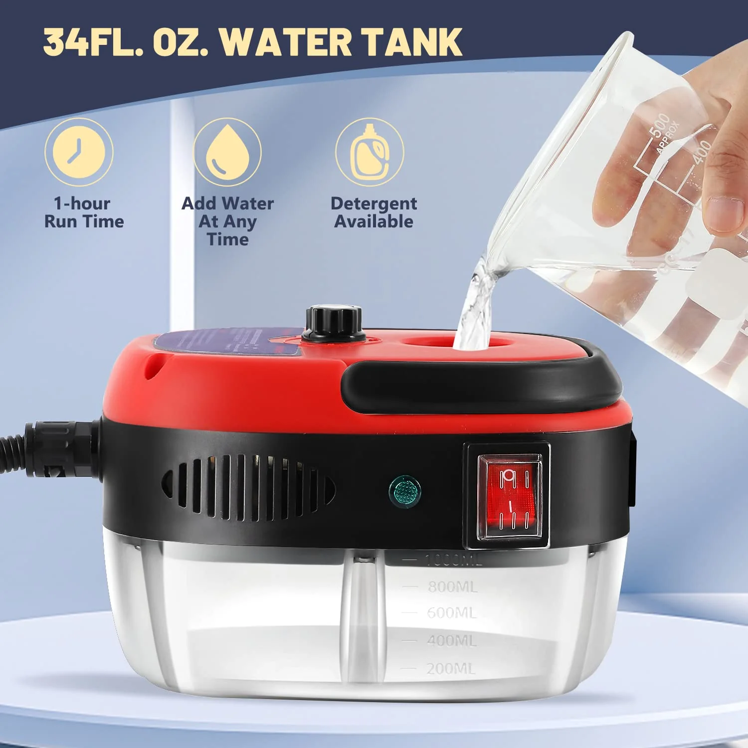 2500W High Temperature Pressurized Steam Cleaner Hand-held Portable Steam Cleaning Machine 1000ml Tank for Kitchen Toilet Car Seat (Red, 110V) - Image 3