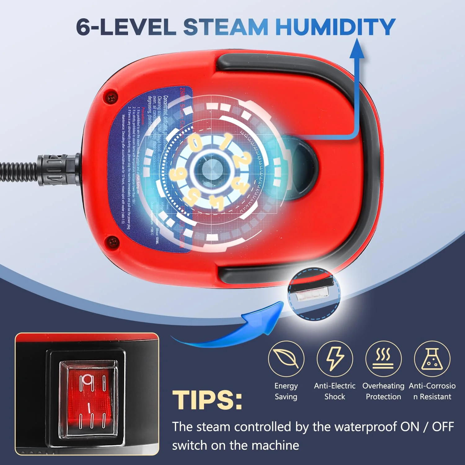 2500W High Temperature Pressurized Steam Cleaner Hand-held Portable Steam Cleaning Machine 1000ml Tank for Kitchen Toilet Car Seat (Red, 110V) - Image 4