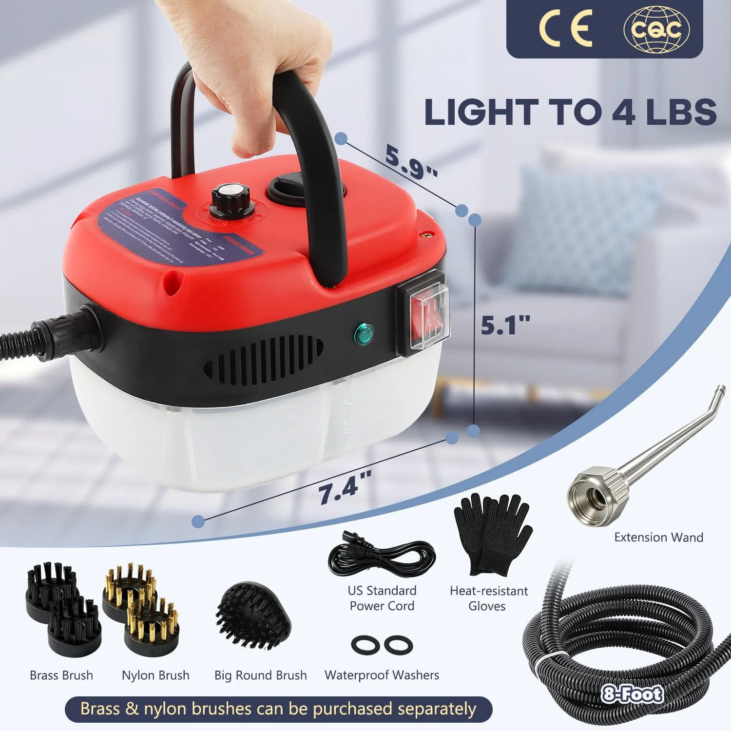 2500W High Temperature Pressurized Steam Cleaner Hand-held Portable Steam Cleaning Machine 1000ml Tank for Kitchen Toilet Car Seat (Red, 110V) - Image 5
