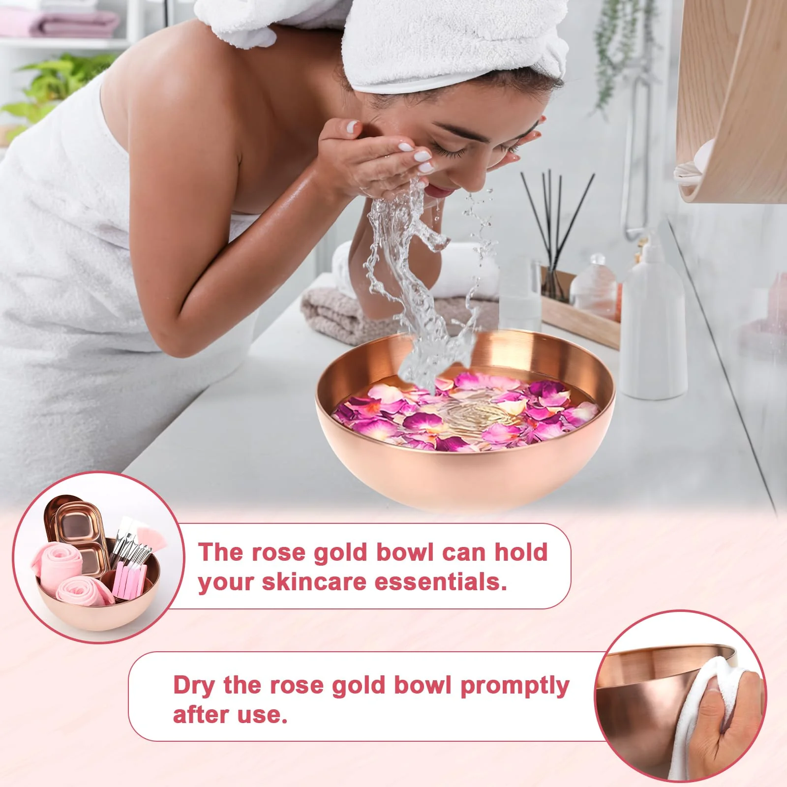 26 Rose Gold Esthetician Supplies Kits 3 Facial Bowls Large Spa Bowls 3 Fan Brushes Makeup 3 Face Mask Brushes Salon Tray 3 Section Skincare Tray 12 Face Sponge Compressed 2 Spa Headbands for Women - Image 4