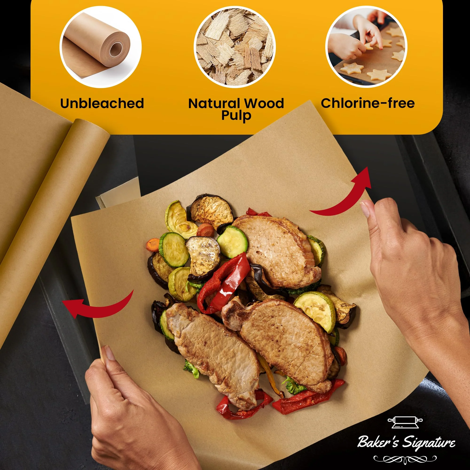 260 Sq.Ft Unbleached Parchment Paper for Baking – Roll with Cutter, Heavy Duty Non-Stick Brown Parchment for Baking, Cooking, Grilling, Steaming and Air Fryer, 15in x 210ft by Baker’s Signature - Image 3