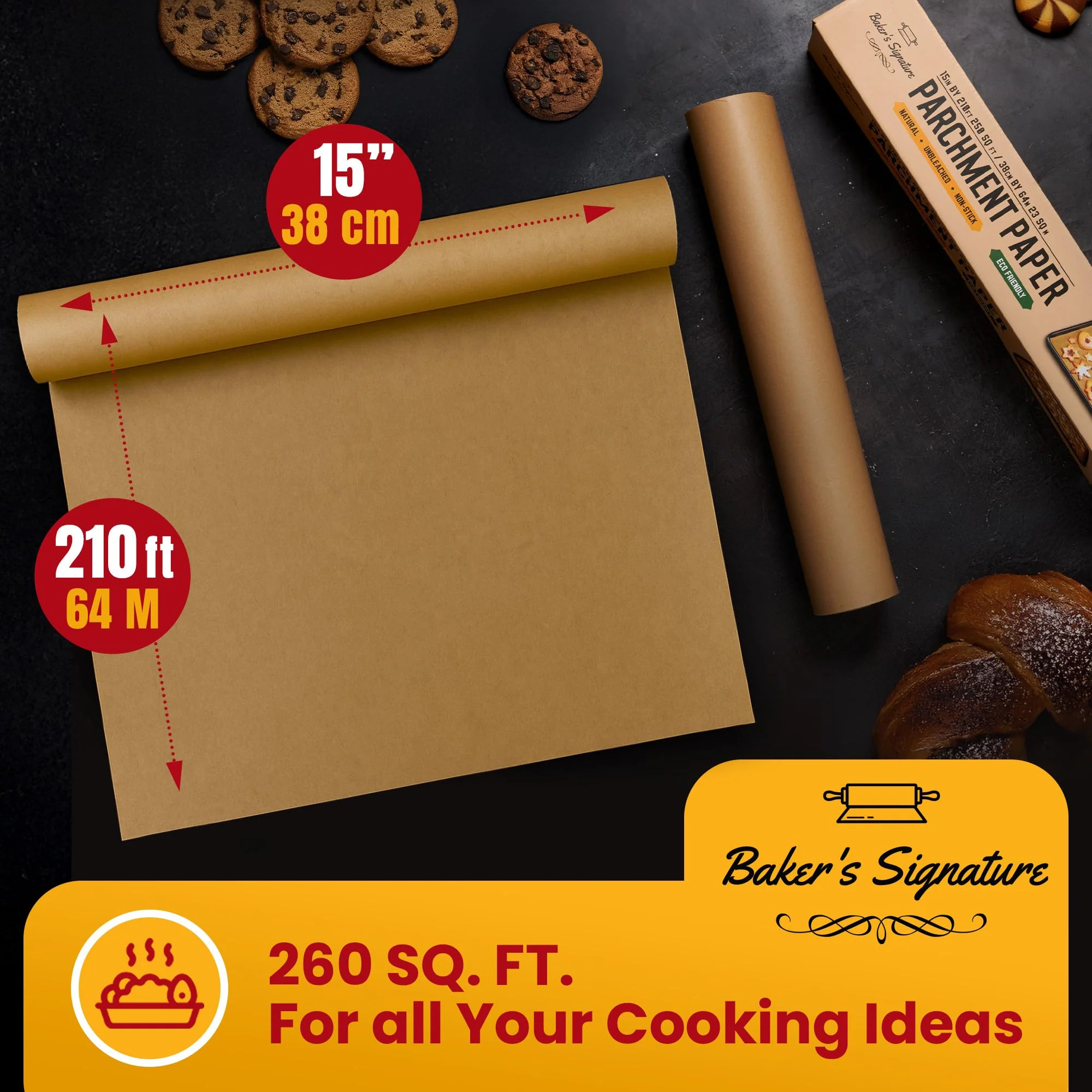 260 Sq.Ft Unbleached Parchment Paper for Baking – Roll with Cutter, Heavy Duty Non-Stick Brown Parchment for Baking, Cooking, Grilling, Steaming and Air Fryer, 15in x 210ft by Baker’s Signature - Image 4