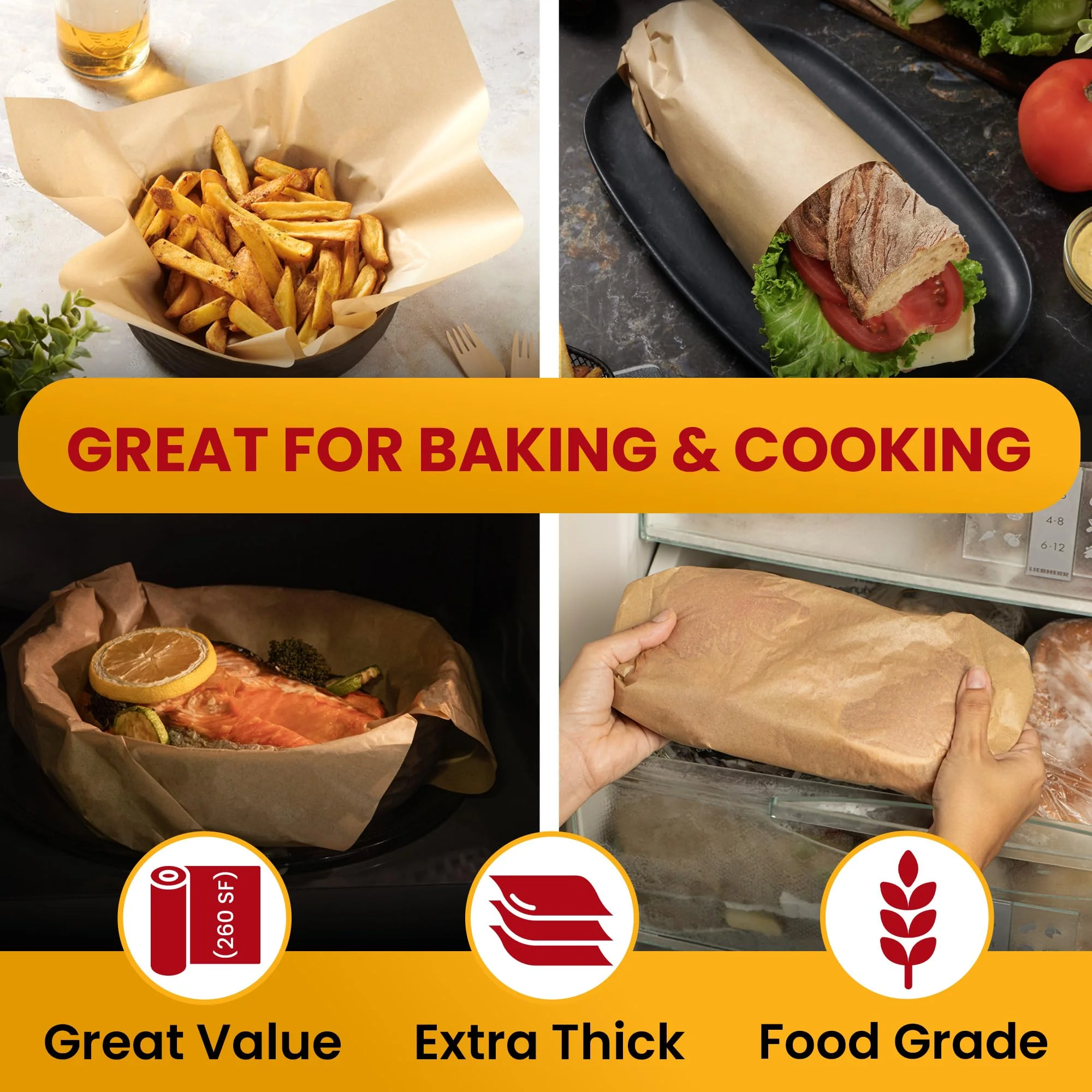 260 Sq.Ft Unbleached Parchment Paper for Baking – Roll with Cutter, Heavy Duty Non-Stick Brown Parchment for Baking, Cooking, Grilling, Steaming and Air Fryer, 15in x 210ft by Baker’s Signature - Image 5