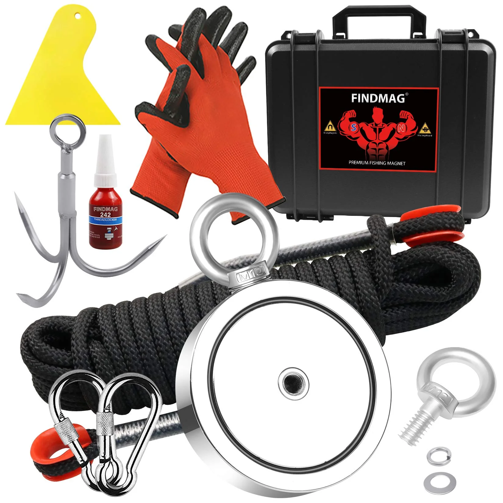 2625 lbs Fish Magnets Kit, Double Sided Magnet Fishing Kit with Rope, Super Strong Fishing Magnet for Retrieving Items in River, Lake, Beach, Lawn, 4.57" Diameter - Image 2