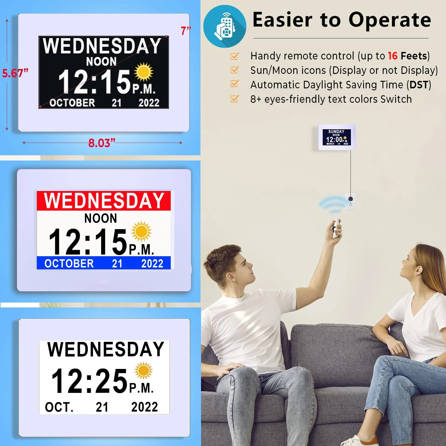 27 Alarms Digital Clock with Voice-Talking Time, Auto DST, 20 Custom Reminders, 10-Level Night Dimmer, Sleep Trainer, Day Date Week Calendar Clock for Seniors Dementia Alzheimers- 7 Inch with Remote - Image 5