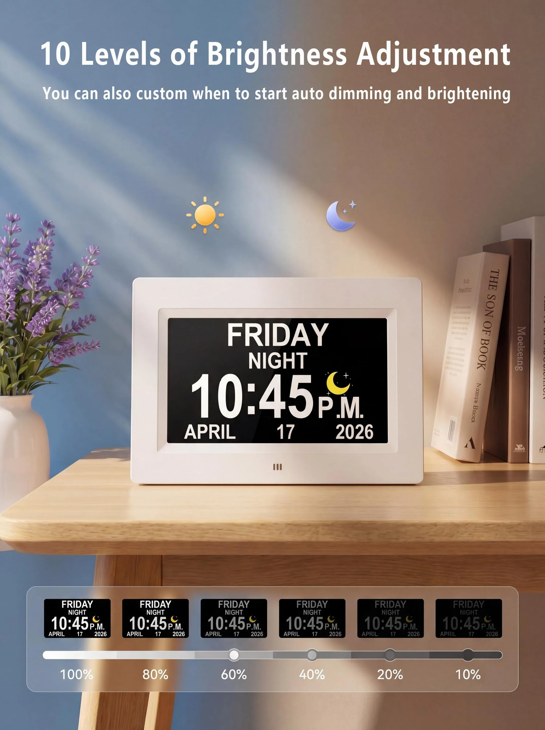 27 Alarms Digital Clock with Voice-Talking Time, Auto DST, 20 Custom Reminders, 10-Level Night Dimmer, Sleep Trainer, Day Date Week Calendar Clock for Seniors Dementia Alzheimers- 7 Inch with Remote - Image 8