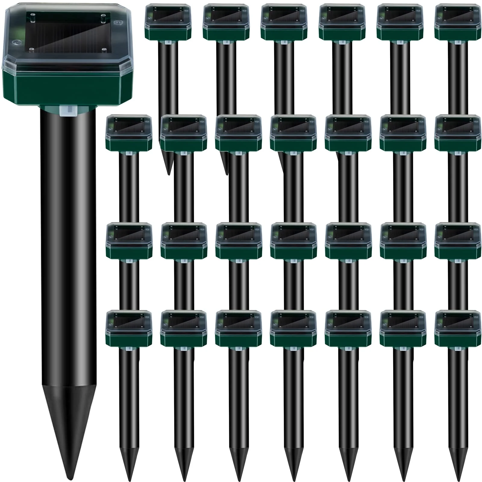 28 Pieces Solar Mole Repellent Ultrasonic Outdoor Gopher Deterrent Spikes for Garden Yard Lawn Waterproof Solar Powered Repeller for Groundhogs, Voles, Snakes and Other Burrowing Animals (Square) - Image 2