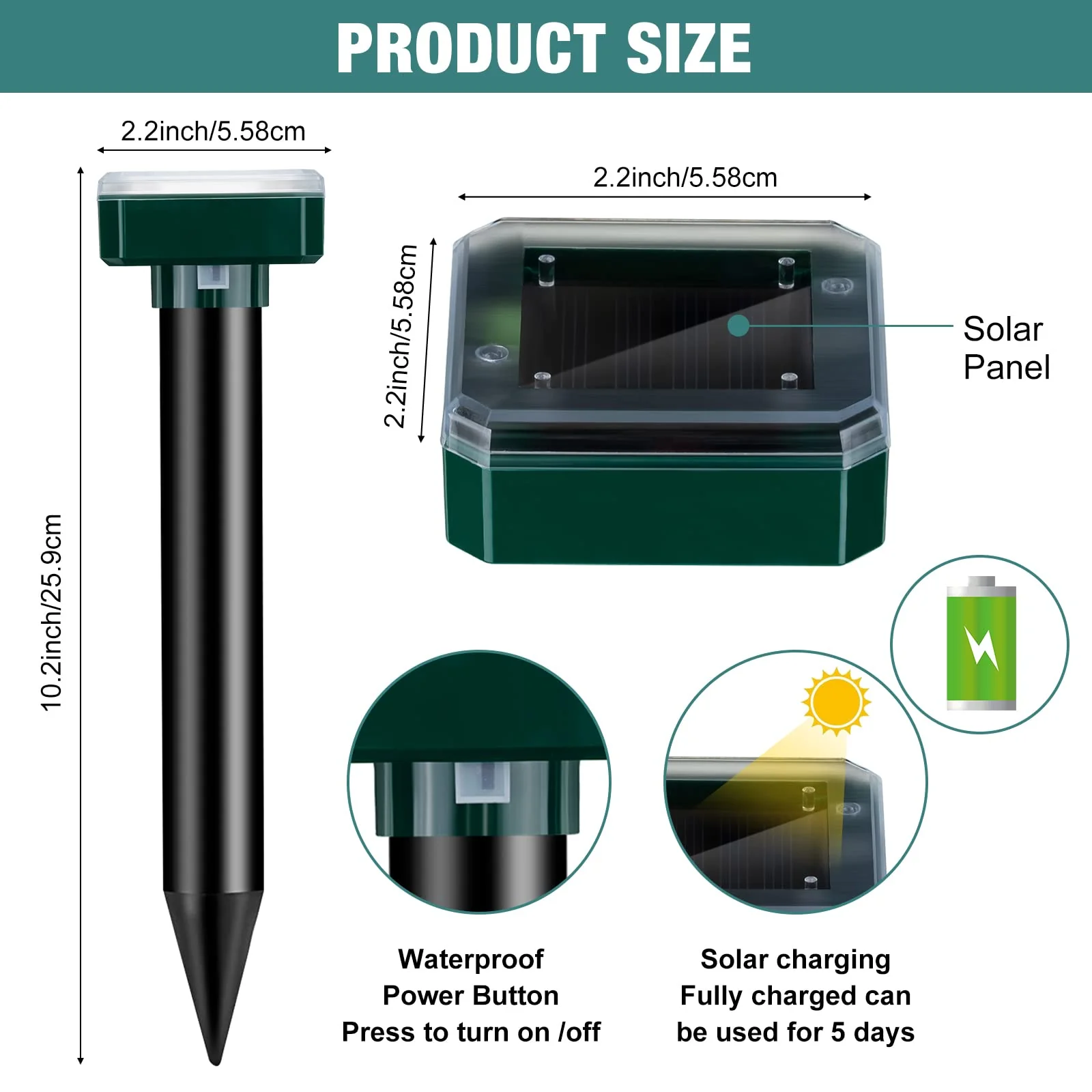 28 Pieces Solar Mole Repellent Ultrasonic Outdoor Gopher Deterrent Spikes for Garden Yard Lawn Waterproof Solar Powered Repeller for Groundhogs, Voles, Snakes and Other Burrowing Animals (Square) - Image 3
