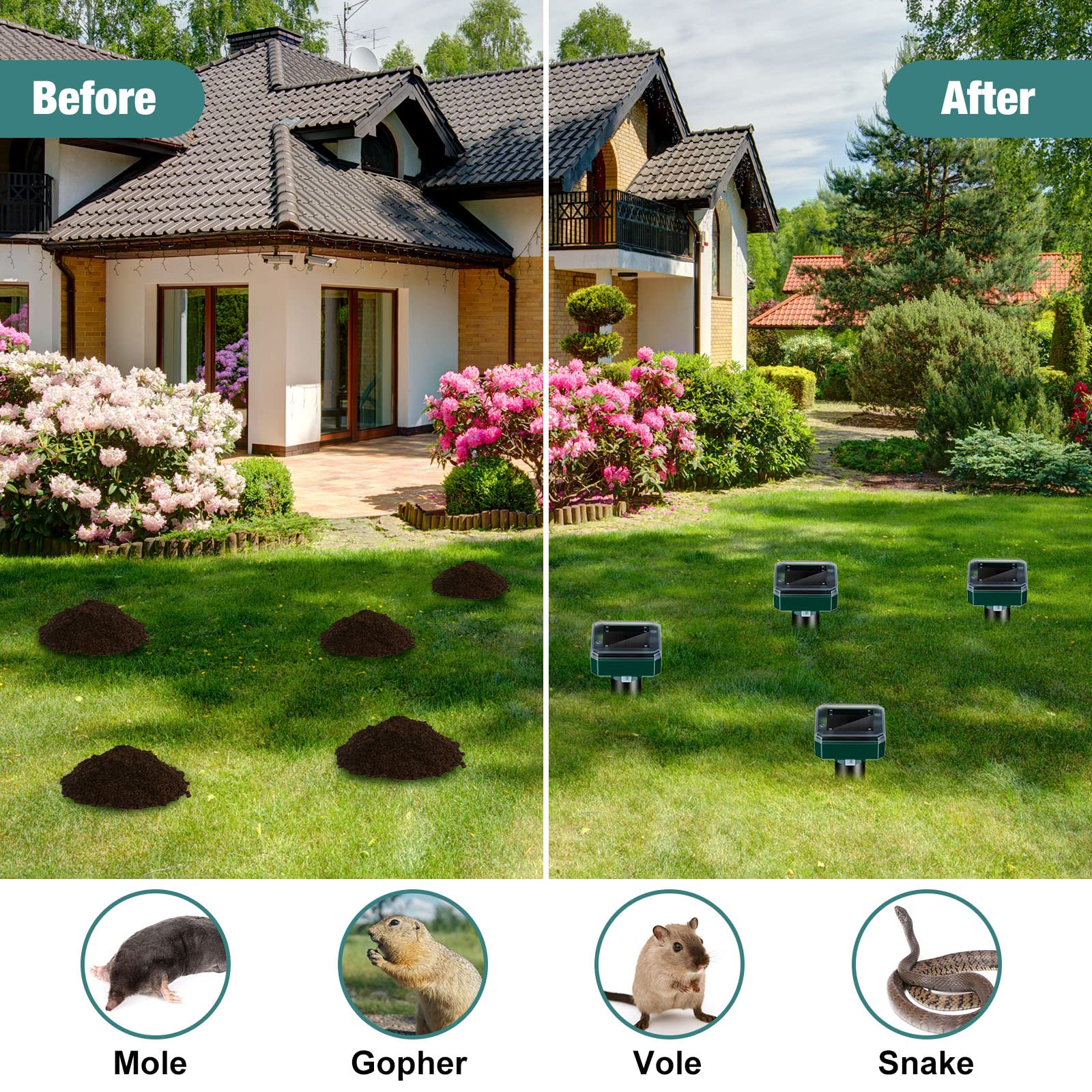 28 Pieces Solar Mole Repellent Ultrasonic Outdoor Gopher Deterrent Spikes for Garden Yard Lawn Waterproof Solar Powered Repeller for Groundhogs, Voles, Snakes and Other Burrowing Animals (Square) - Image 7