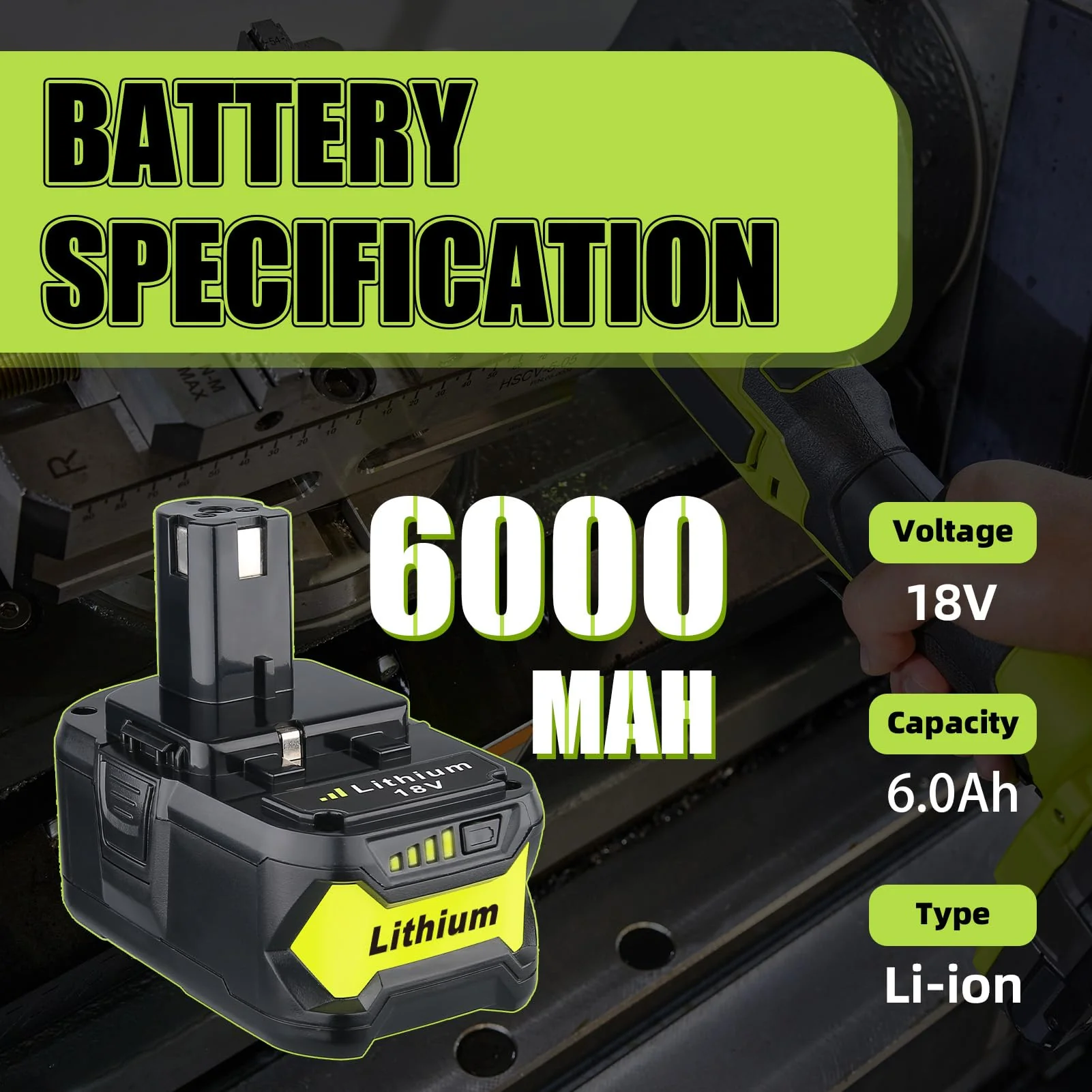 2Pack 6.0Ah Repacement for Ryobi 18V Battery with P117 Charger Compatible with Ryobi Battery 18V P102 P103 P104 P105 P107 P108 P109 Battery & Charger Kit - Image 2