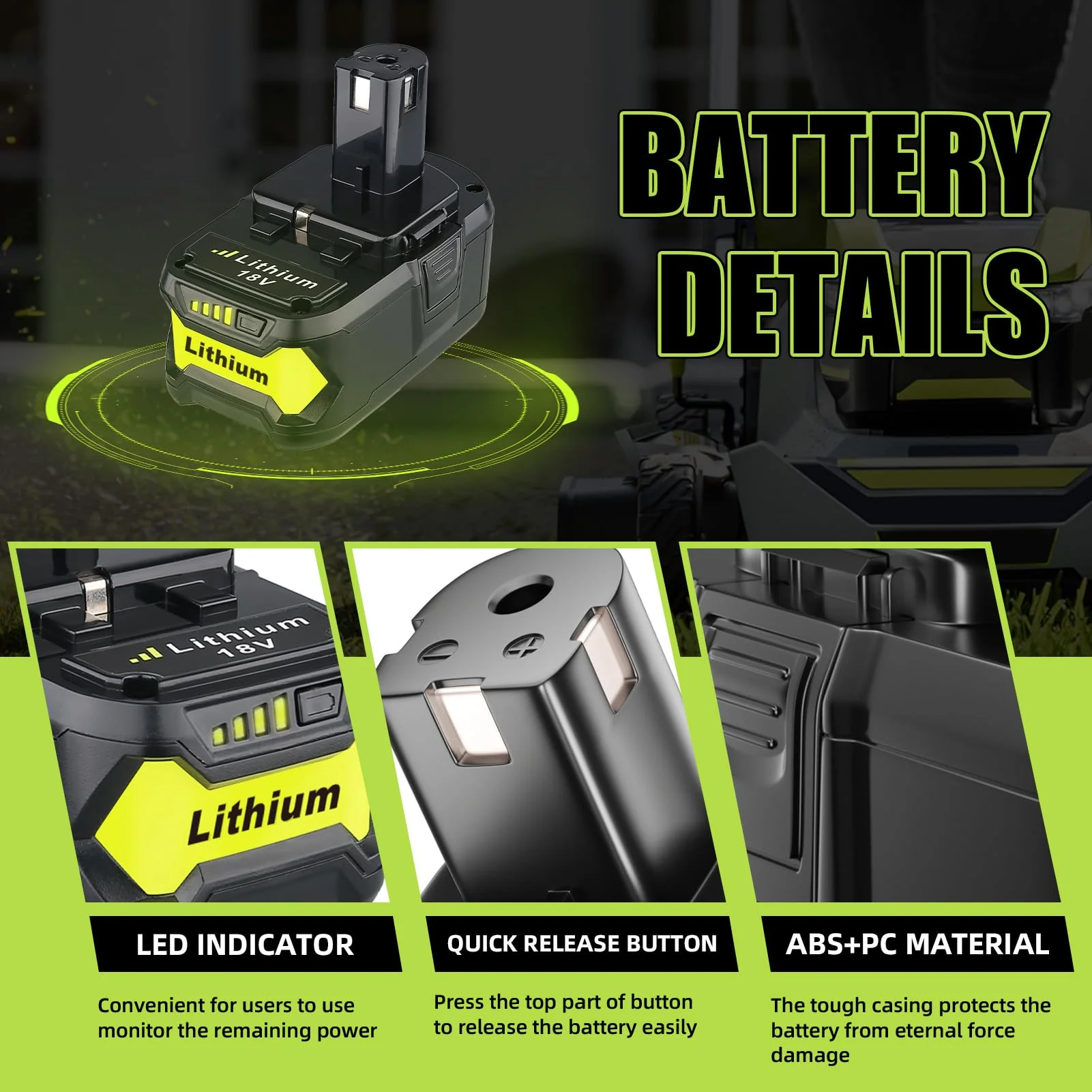 2Pack 6.0Ah Repacement for Ryobi 18V Battery with P117 Charger Compatible with Ryobi Battery 18V P102 P103 P104 P105 P107 P108 P109 Battery & Charger Kit - Image 3
