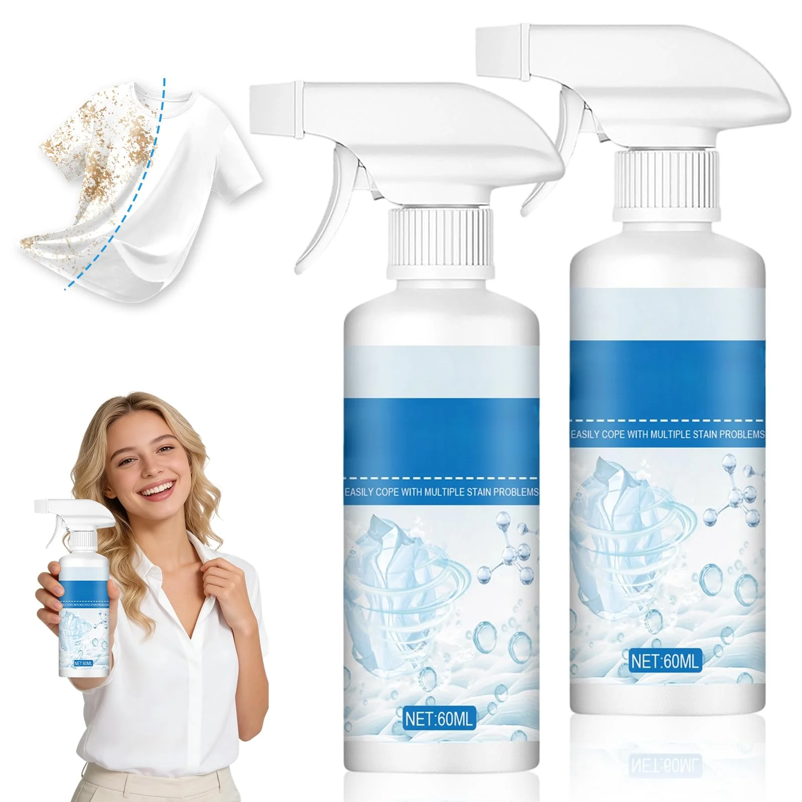 2PCS Clothing Emulsifier Stain,Fly Clothing Emulsifier,Powerful Clothes Dry Clean Spray,No Damage Fabric Spot