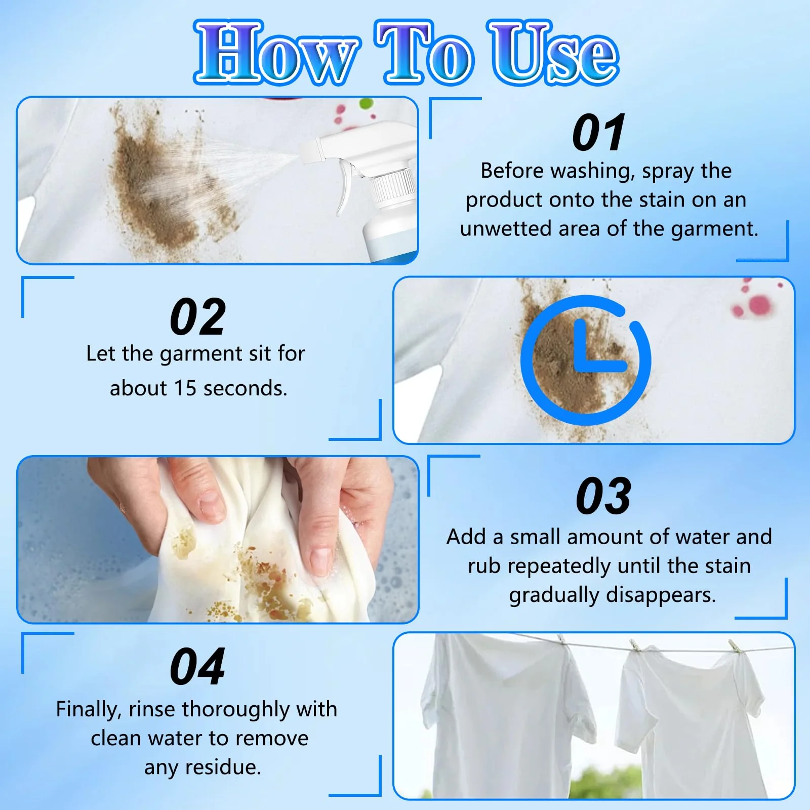 2PCS Non Ionic Clothing Emulsifier Stain Remover, Stain Remover For Clothes, Powerful Stain Remover Spray, Non Ionic Emulsifier Clothing Cleaner, Active Enzyme Laundry For Clothes - Image 4
