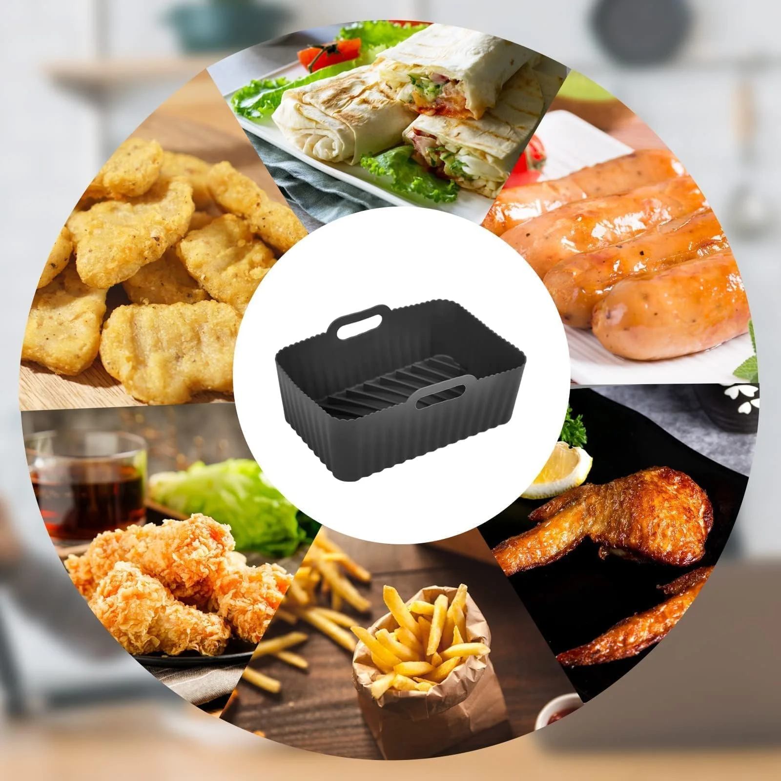 2Pcs Silicone Air Fryer Liners for Ninja Foodi Dual DZ201, Non-Stick Air Fryer Basket Accessories, Reusable Liners Fits 8 QT - Image 2