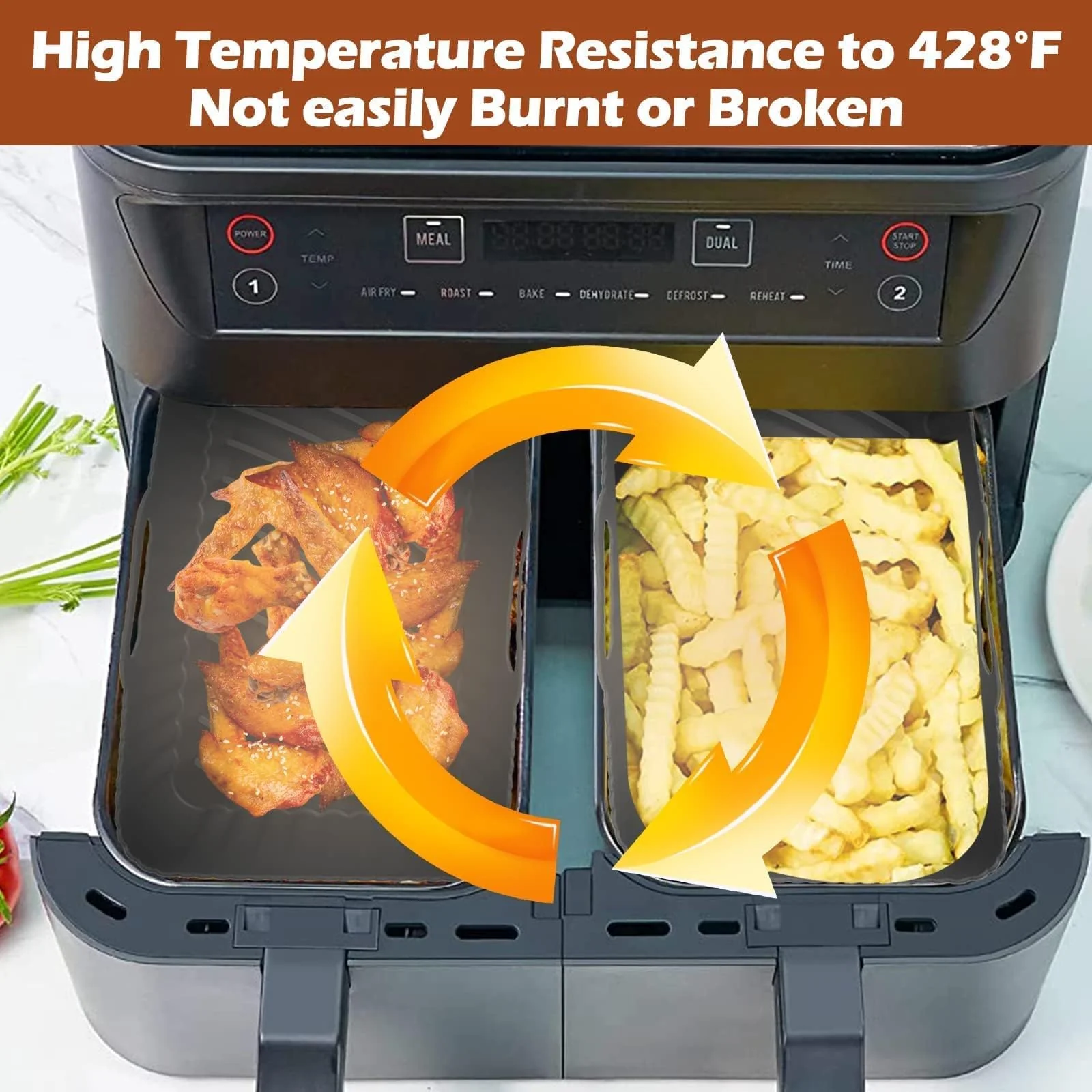 2Pcs Silicone Air Fryer Liners for Ninja Foodi Dual DZ201, Non-Stick Air Fryer Basket Accessories, Reusable Liners Fits 8 QT - Image 4