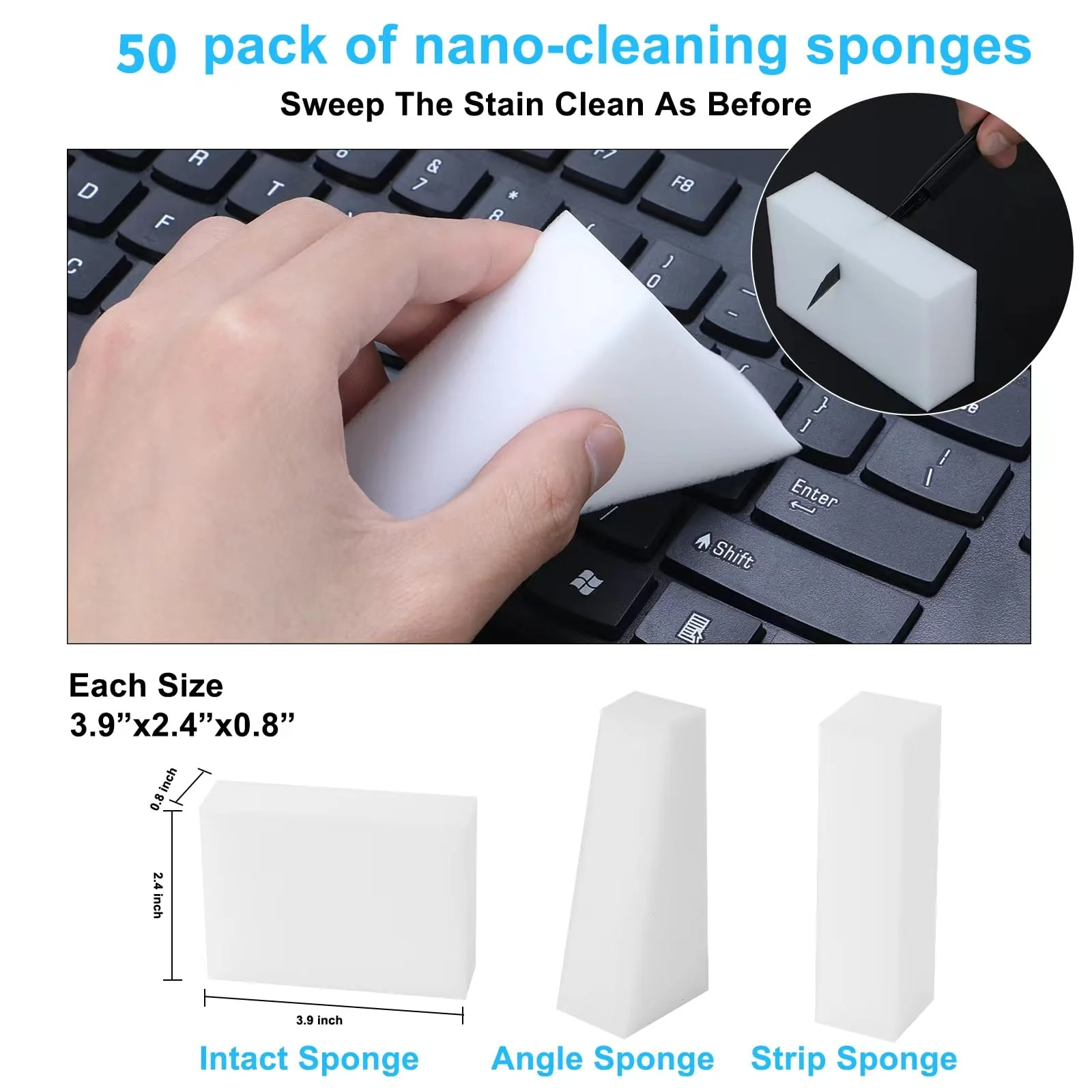 2X Density Magic Sponge Eraser,50 Pack Multi-Functional Household Cleaning Sponge for Furniture,Extra Thick and Long Lasting Melamine Cleaning Sponges for Bathroom,Floor, Wall Cleaner (50) - Image 6