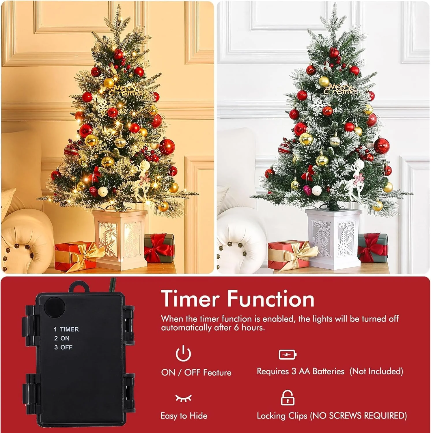 3 Ft Pre-Lit Christmas Tree, Artificial Christmas Trees with Lighting, Xmas Trees with 78 Led Lights, Christmas Decoration for Home, Office, Easy Assembly - Image 4
