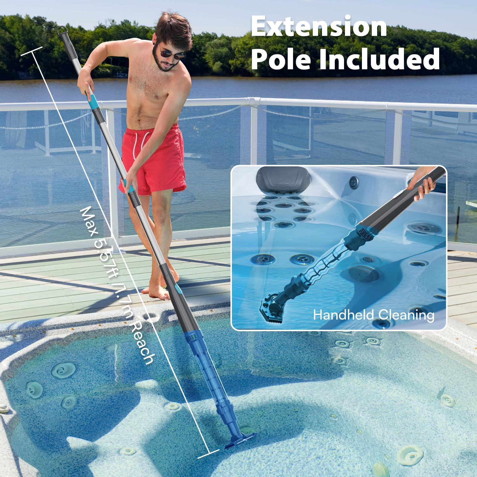 3 in 1 Handheld Spa Hot Tub Vacuum- Cordless Above Ground Pool Cleaner with 3 Brush Heads, 90 Mins Running Time, 13.2 Gallons/Min Powerful Suction, Ideal for Cleaning Debris and Sand Underwater,Black - Image 4