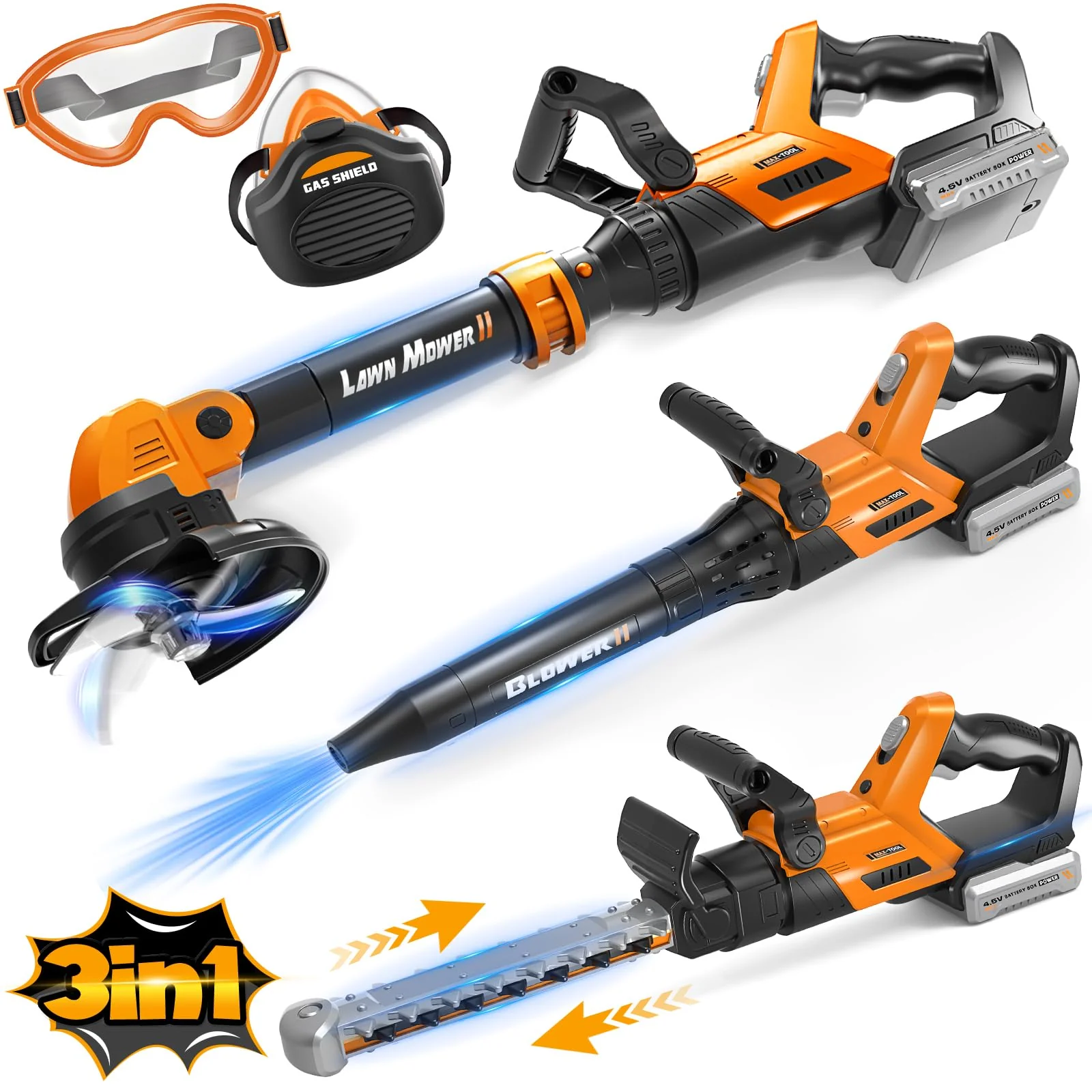 3-IN-1 Kids Garden Tools with Lights and Sounds, Weed Wacker Toy, Leaf Blower Toy, and Hedge Trimmer, Yard Tools Outdoor toys for Boys Pretend Role Play, Christmas Birthday Gifts for Kids 3,4,5,6,7,8+ - Image 2