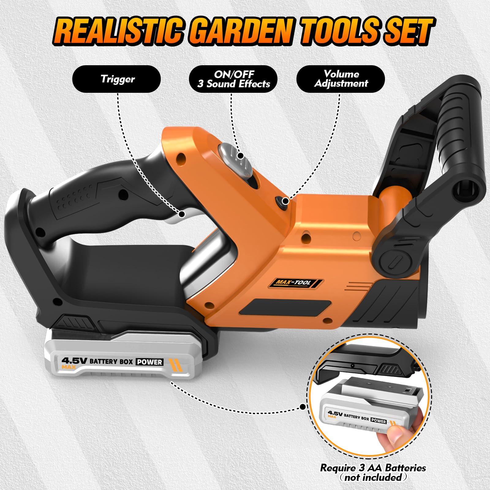 3-IN-1 Kids Garden Tools with Lights and Sounds, Weed Wacker Toy, Leaf Blower Toy, and Hedge Trimmer, Yard Tools Outdoor toys for Boys Pretend Role Play, Christmas Birthday Gifts for Kids 3,4,5,6,7,8+ - Image 3