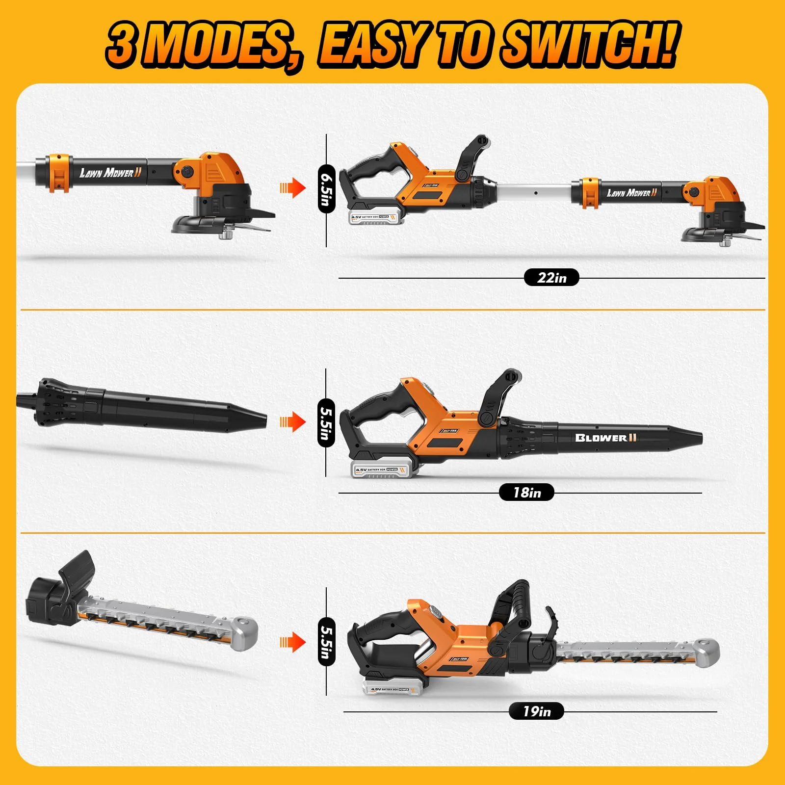 3-IN-1 Kids Garden Tools with Lights and Sounds, Weed Wacker Toy, Leaf Blower Toy, and Hedge Trimmer, Yard Tools Outdoor toys for Boys Pretend Role Play, Christmas Birthday Gifts for Kids 3,4,5,6,7,8+ - Image 4