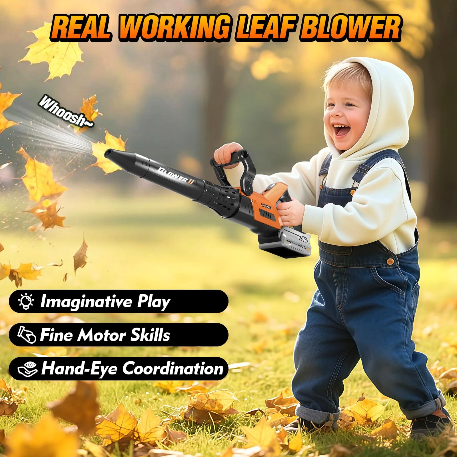 3-IN-1 Kids Garden Tools with Lights and Sounds, Weed Wacker Toy, Leaf Blower Toy, and Hedge Trimmer, Yard Tools Outdoor toys for Boys Pretend Role Play, Christmas Birthday Gifts for Kids 3,4,5,6,7,8+ - Image 5