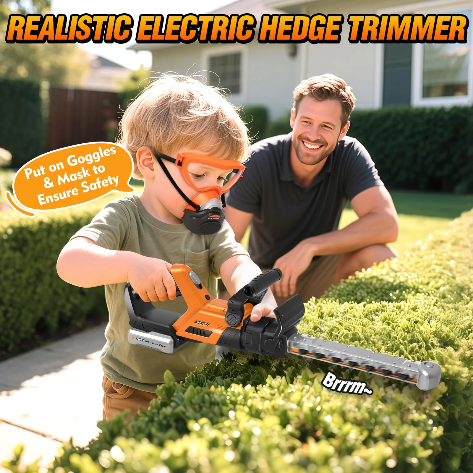 3-IN-1 Kids Garden Tools with Lights and Sounds, Weed Wacker Toy, Leaf Blower Toy, and Hedge Trimmer, Yard Tools Outdoor toys for Boys Pretend Role Play, Christmas Birthday Gifts for Kids 3,4,5,6,7,8+ - Image 6