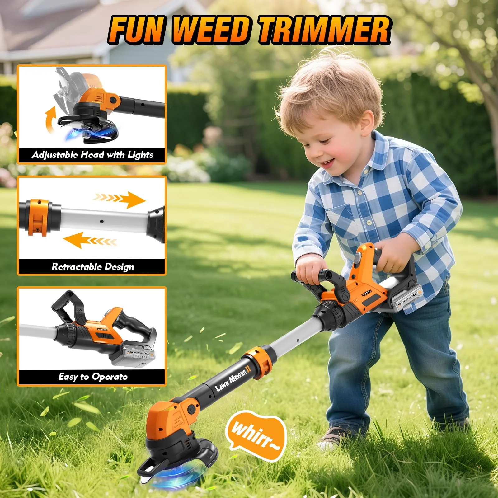 3-IN-1 Kids Garden Tools with Lights and Sounds, Weed Wacker Toy, Leaf Blower Toy, and Hedge Trimmer, Yard Tools Outdoor toys for Boys Pretend Role Play, Christmas Birthday Gifts for Kids 3,4,5,6,7,8+ - Image 7